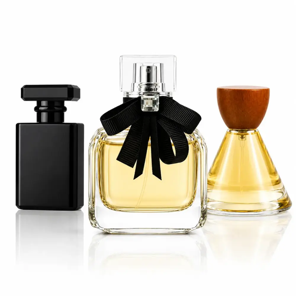 Luxury perfume glass bottles with premium decorative caps