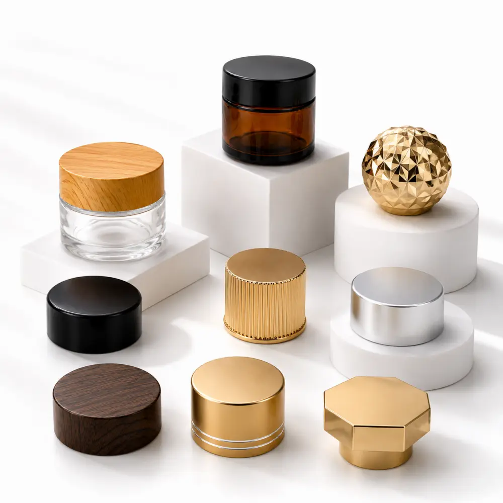 Custom perfume and cosmetic bottle caps in decorative finishes