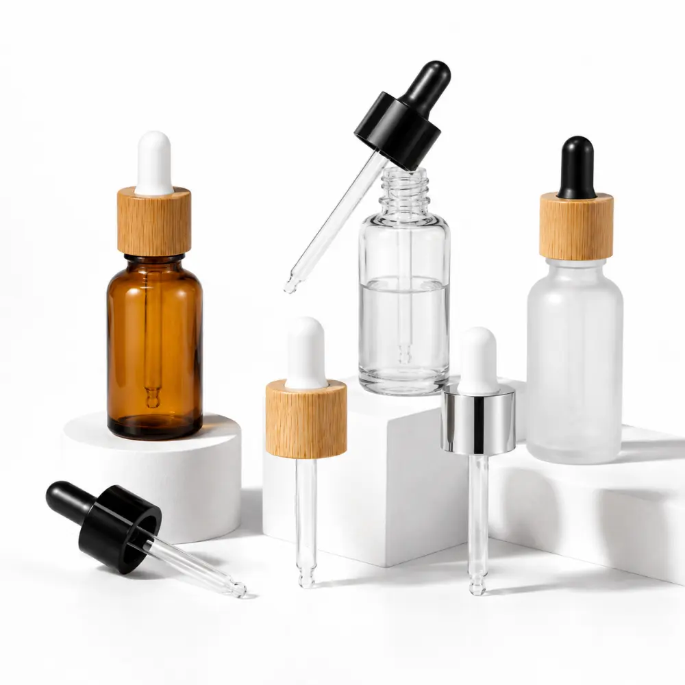 Custom glass droppers for serum and essential oil bottle packaging