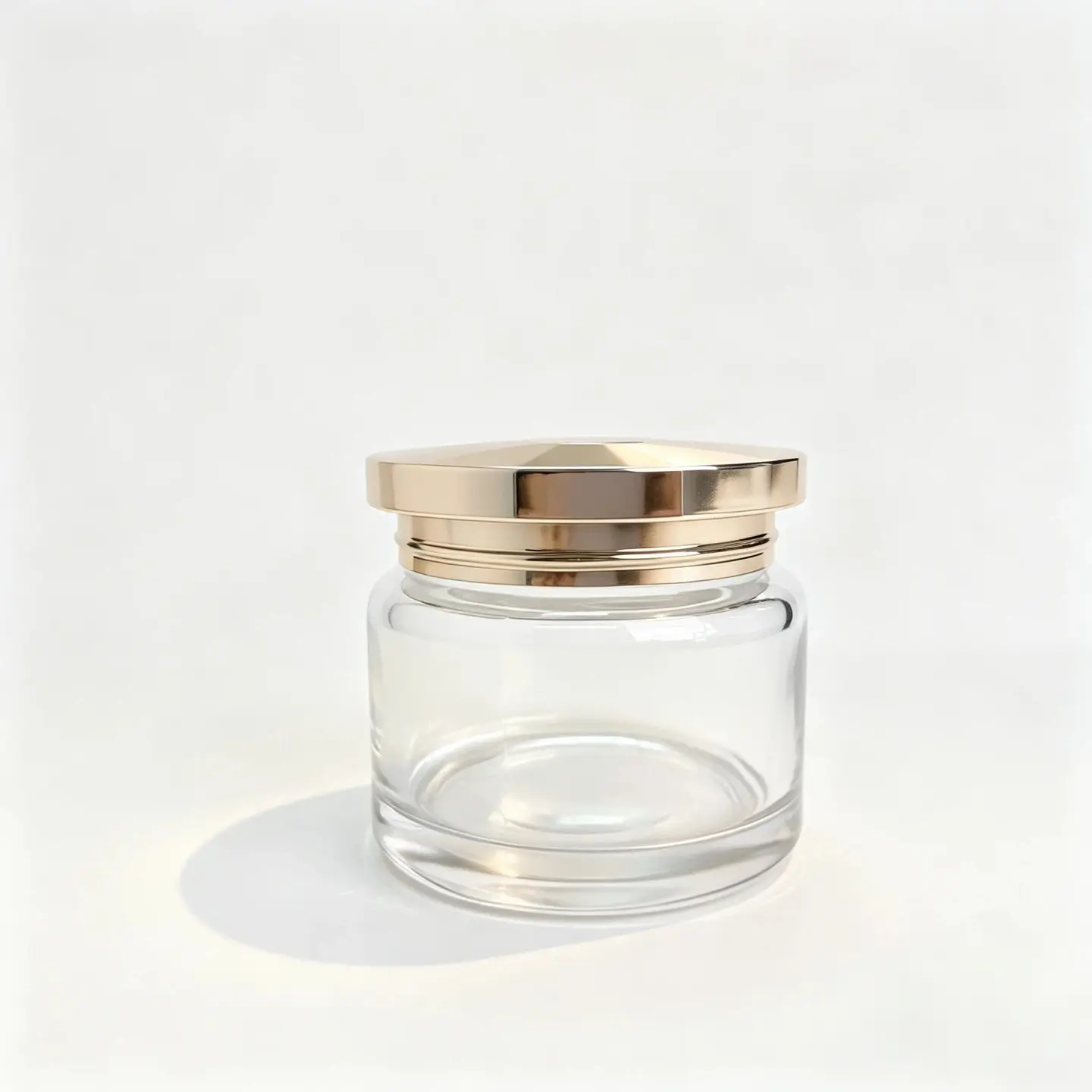 100g Glass Face Cream Jar Front View Front view of the complete 100g glass face cream jar with matching cap assembled.