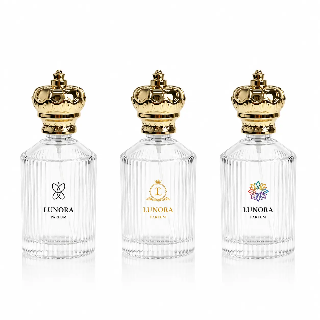 100ml Custom Glass Perfume Bottle Logo Customization 100ml custom ribbed glass perfume bottle displaying a logo decoration reference across the vertically textured bottle surface