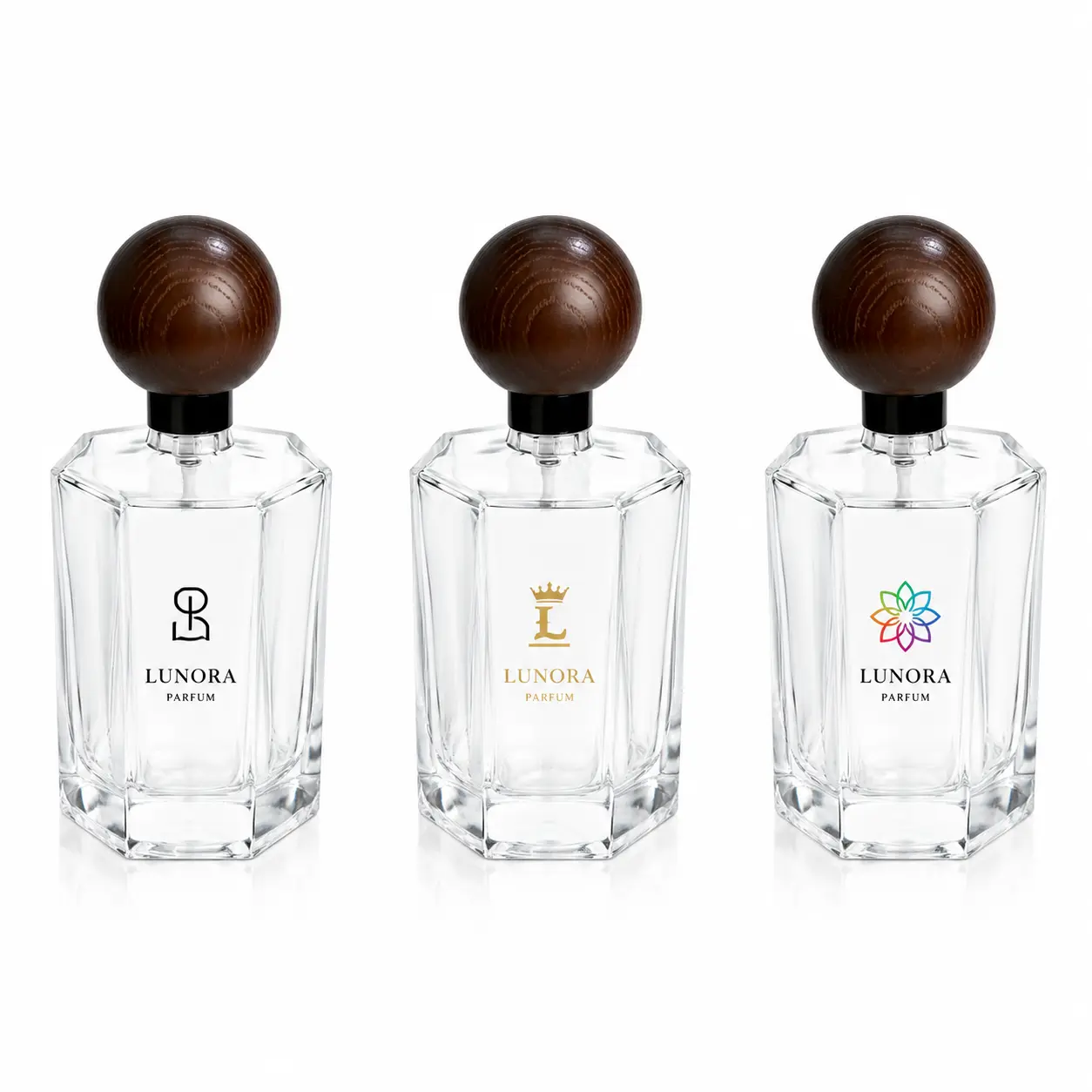 100ml custom octagonal glass perfume bottle displaying a logo decoration reference across the faceted bottle surface