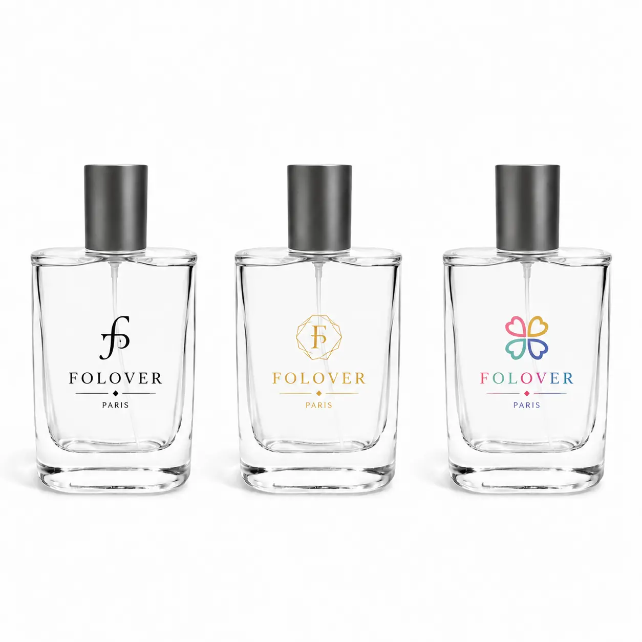 100ml custom perfume bottle displaying a logo decoration reference on the rectangular bottle surface