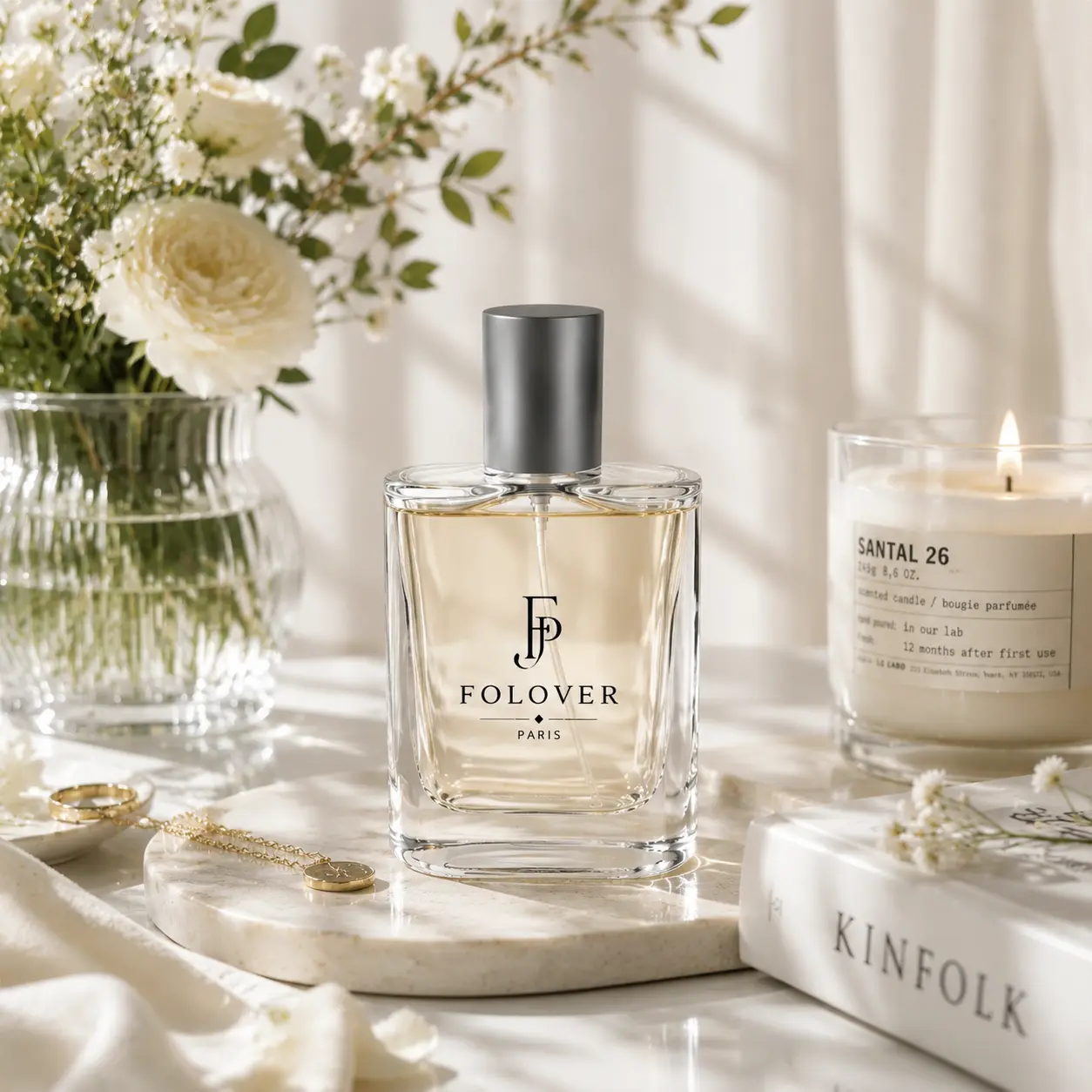 100ml custom rectangular perfume bottle presented in a fragrance packaging application setting