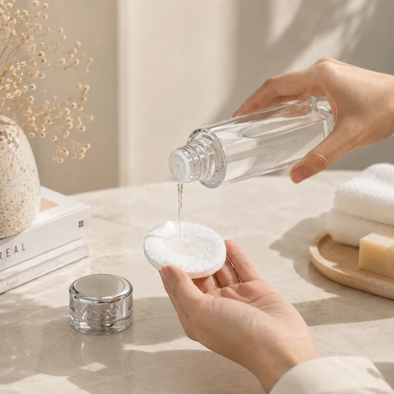 100ml Glass Lotion Pump Bottle Application Scene 100ml Glass Lotion Pump Bottle used in skincare application scene
