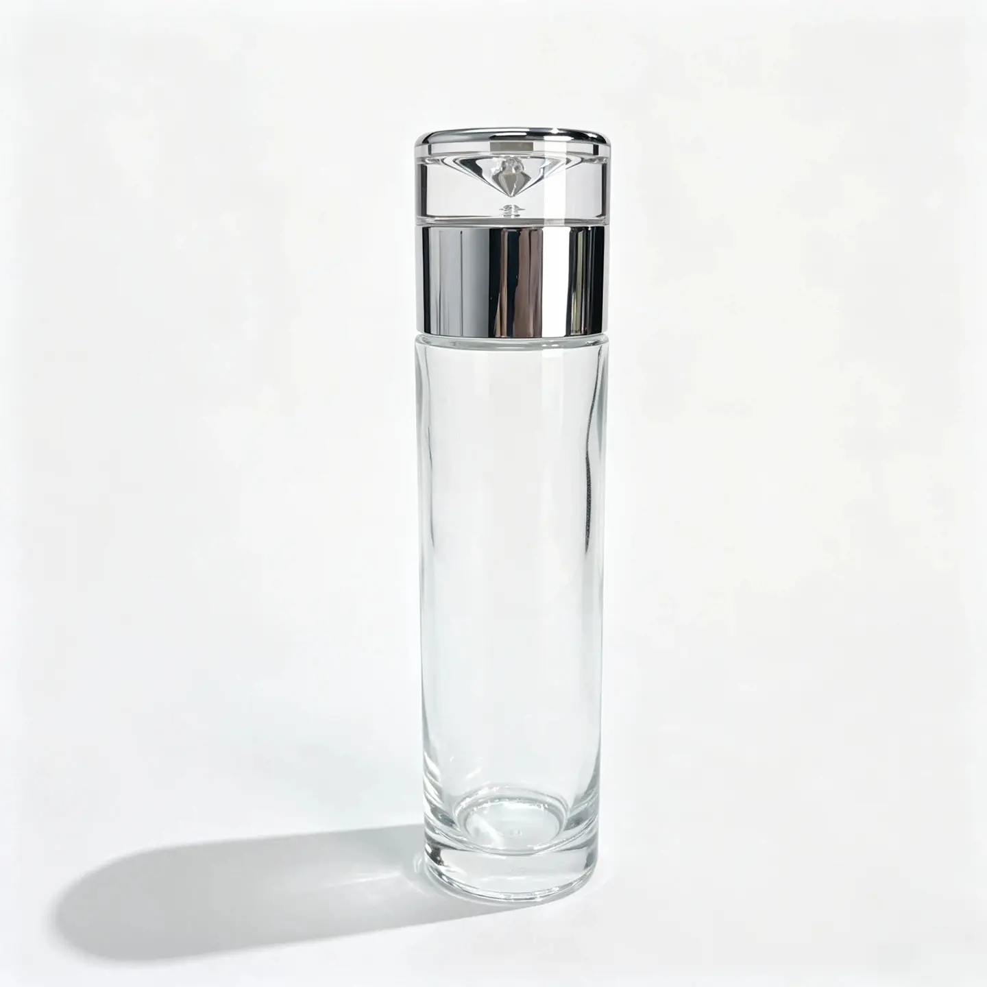 100ml Glass Lotion Pump Bottle Front View 100ml Glass Lotion Pump Bottle with assembled pump collar and cap front view