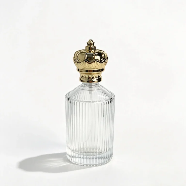 100ml Glass Crystal Perfume Bottles with Ribbed Design and Gold Crown Cap