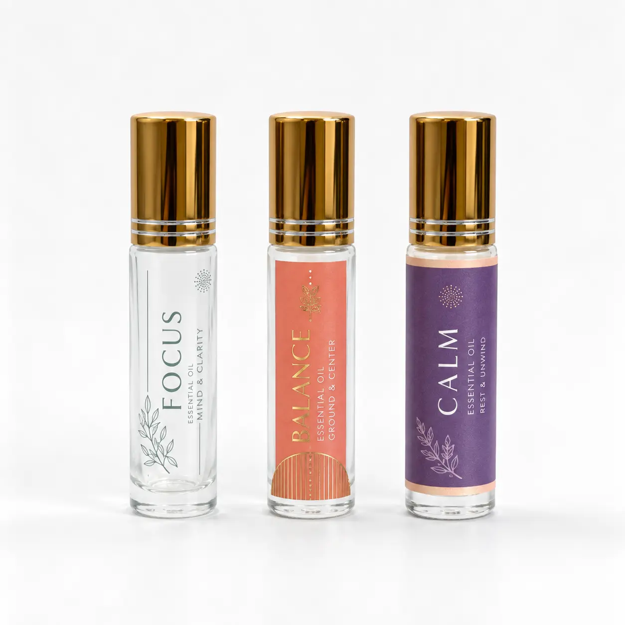 10ml Clear Glass Roll On Perfume Bottle Logo Customization Reference 10ml clear glass roller ball perfume bottle with gold cap displayed with custom logo decoration references