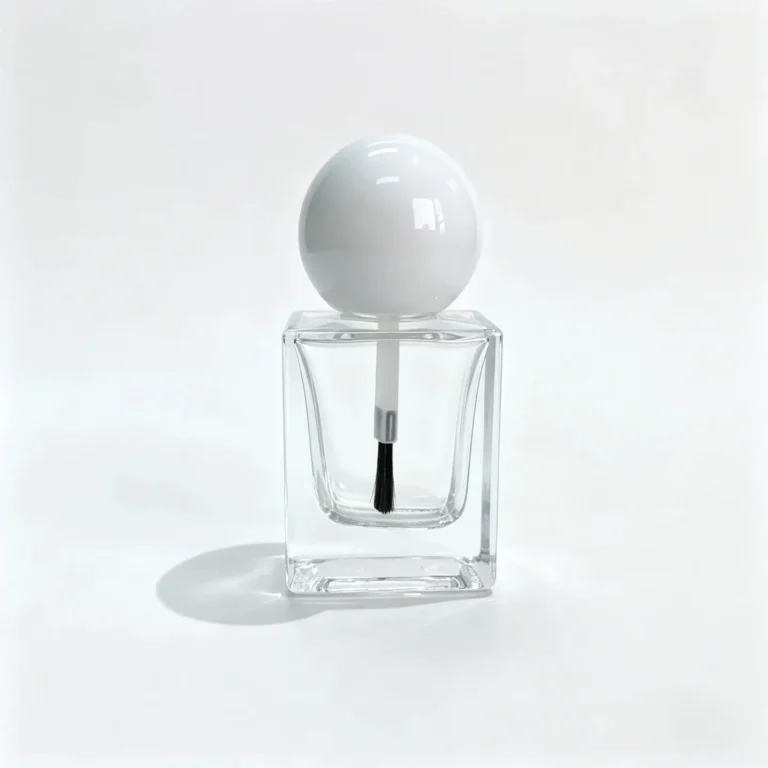 Front view of the complete 10ml custom nail polish bottle with fitted cap