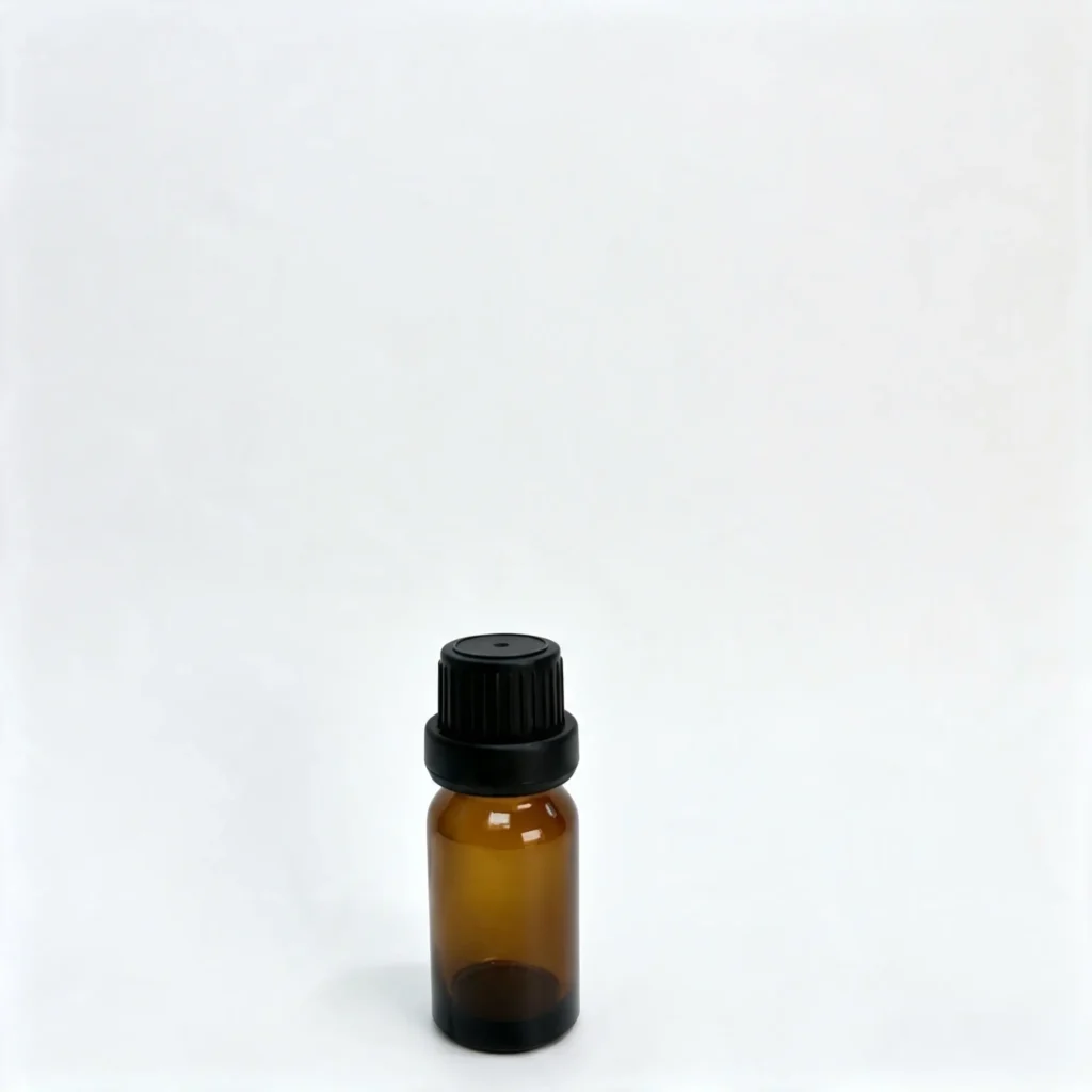 Front view of the 10ml Euro dropper essential oil bottle assembled with a black screw cap