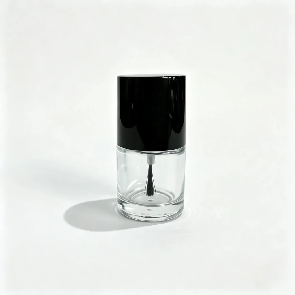 Front view of the complete 10ml glass gel nail polish bottle with its fitted cap