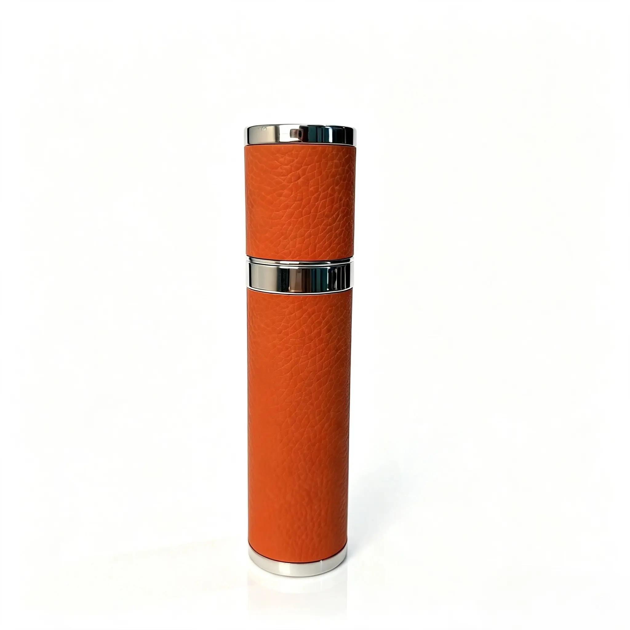 10ml Portable Perfume Atomizer Leather Grain Back Detail 10ml travel perfume atomizer rear view highlighting the leather grain trim detail around the ABS outer shell