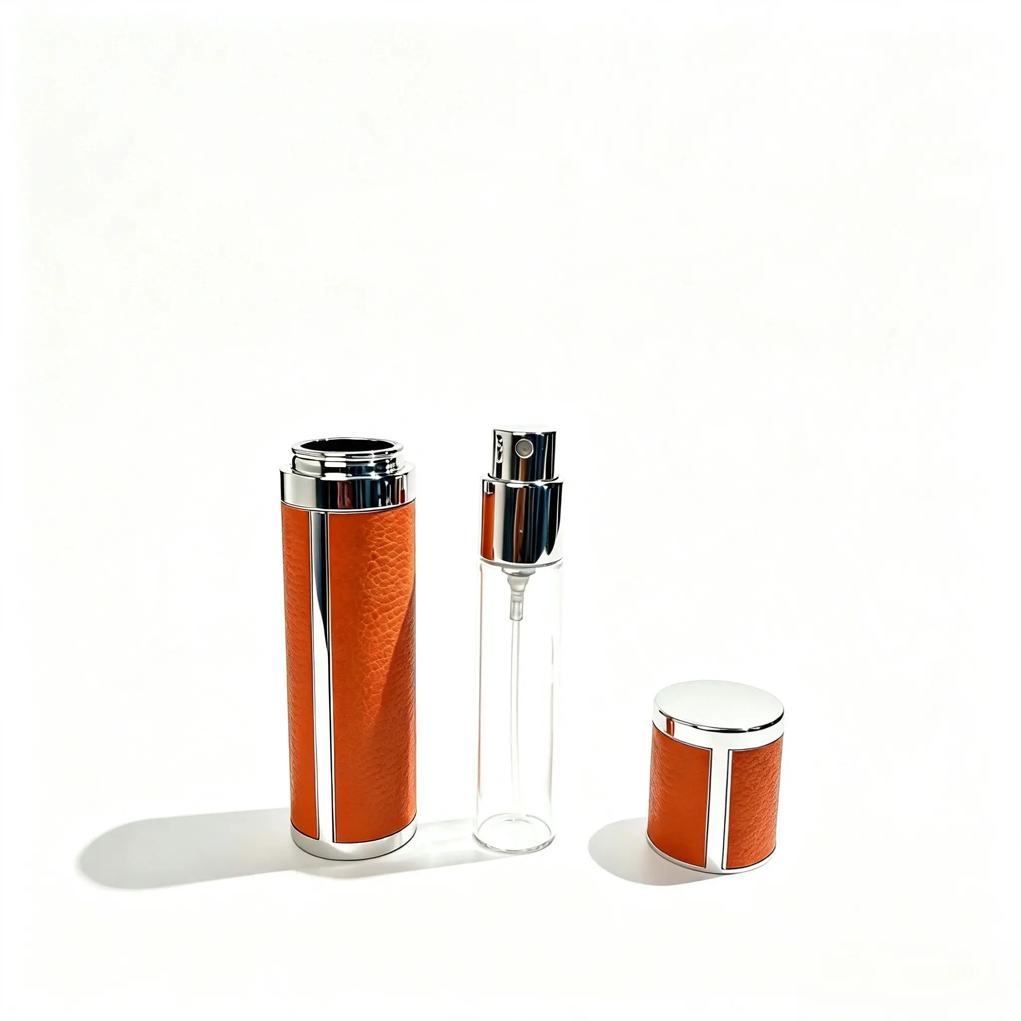 10ml Portable Perfume Atomizer Separate Components 10ml travel perfume atomizer components displayed separately with ABS outer shell glass inner bottle and cap