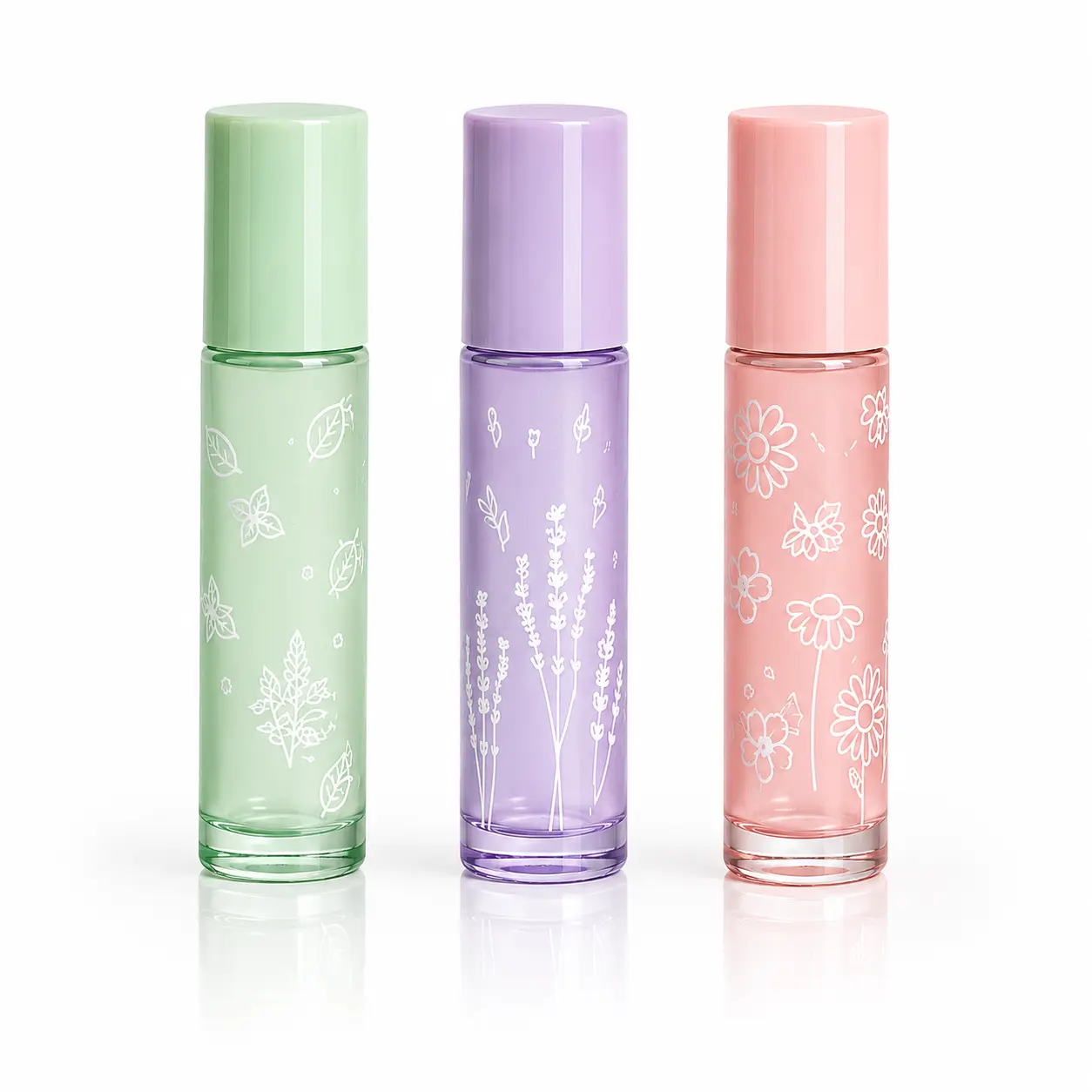 10ml Clear Glass Roll On Perfume Bottle Logo Customization Reference 10ml clear glass roll on perfume bottle displayed with custom logo decoration examples for branded fragrance packaging