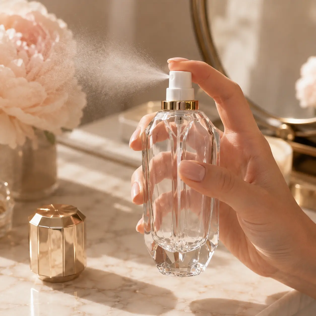 150ml Glass Lotion Pump Bottle Application Scene 150ml glass lotion pump bottle shown in a skincare application setting with the pump dispenser in use