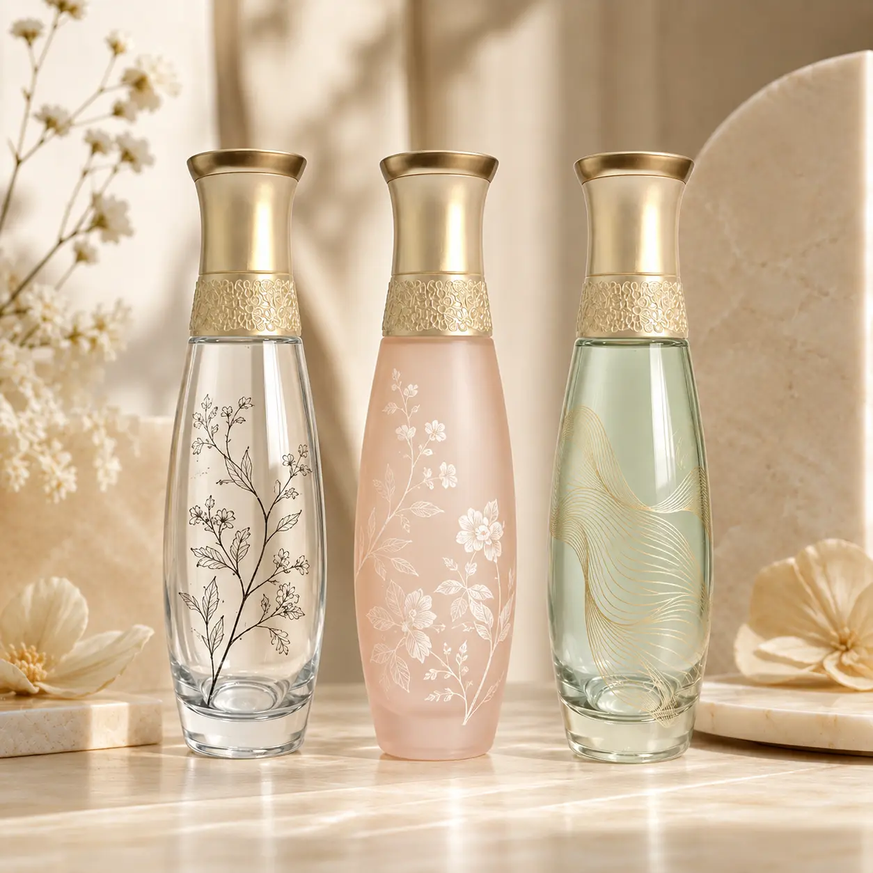 150ml glass toner bottle showing printing and color customization reference