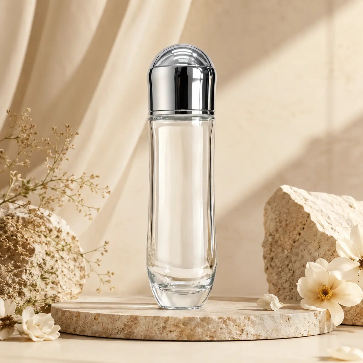 150ml Toner Bottle Product Scene 150ml toner bottle product scene for cosmetic packaging presentation