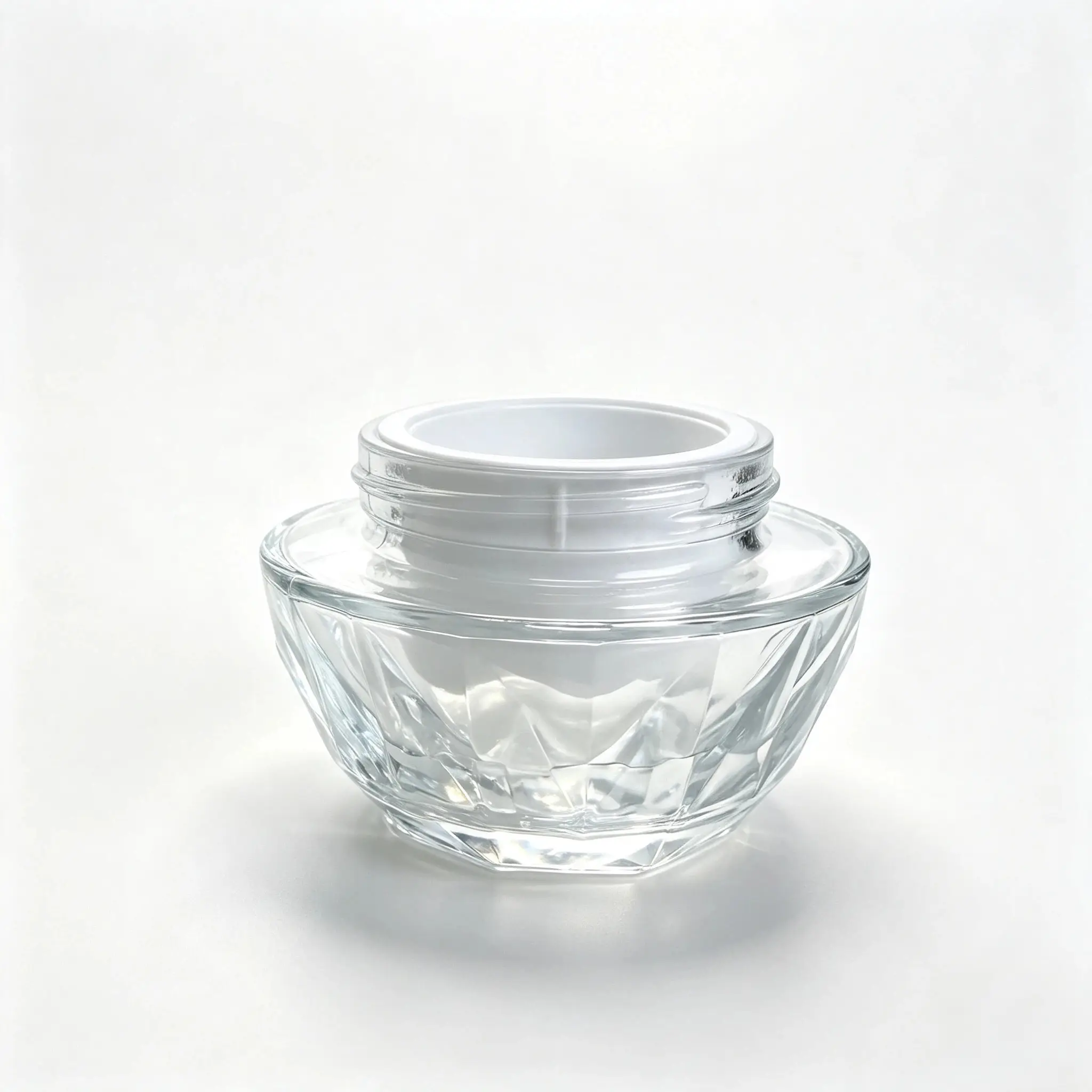 15g Glass Cosmetic Cream Jar Bare Jar Front View Bare 15g glass cosmetic cream jar without the cap showing its wide opening and compact glass body profile