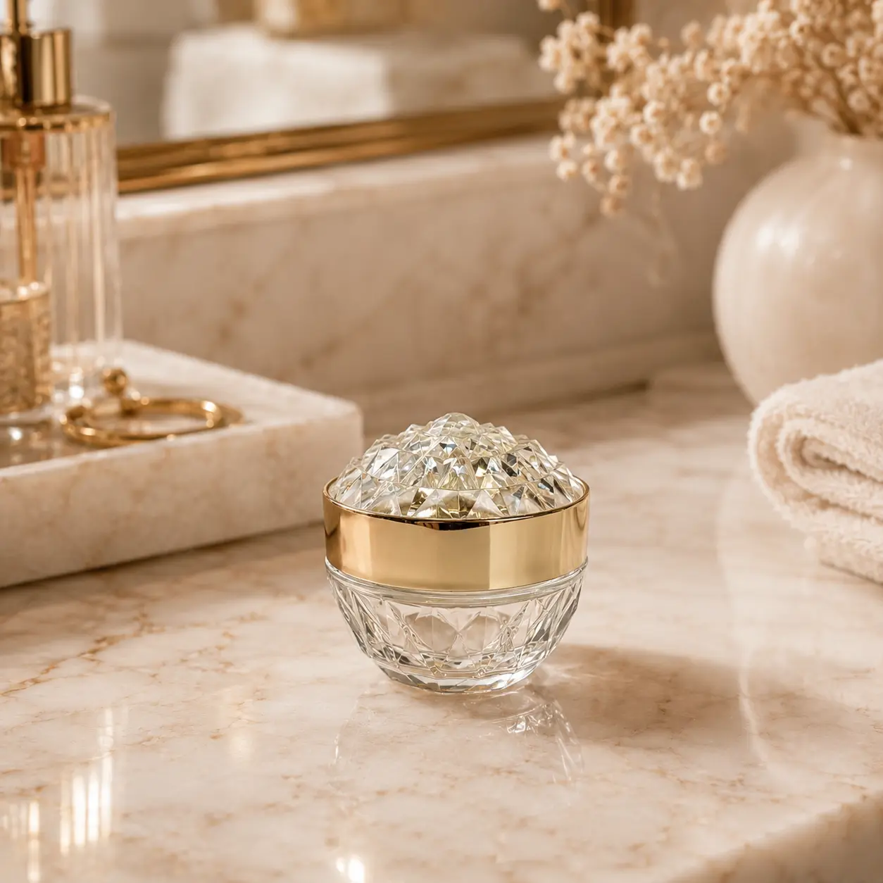 15g Glass Cosmetic Cream Jar Front Scene 15g glass cosmetic cream jar shown upright with its complete cap and compact wide-body skincare packaging design
