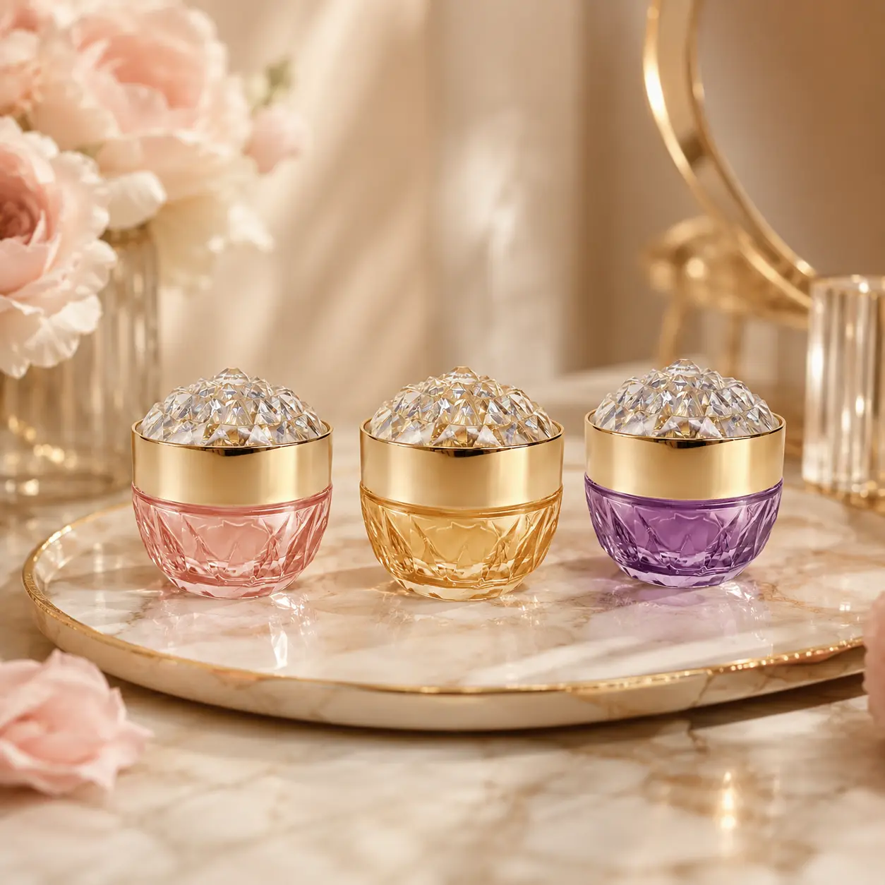 15g Glass Cosmetic Cream Jar Printing Color Reference 15g glass cosmetic cream jars displaying different printing colors and surface decoration references for custom skincare packaging