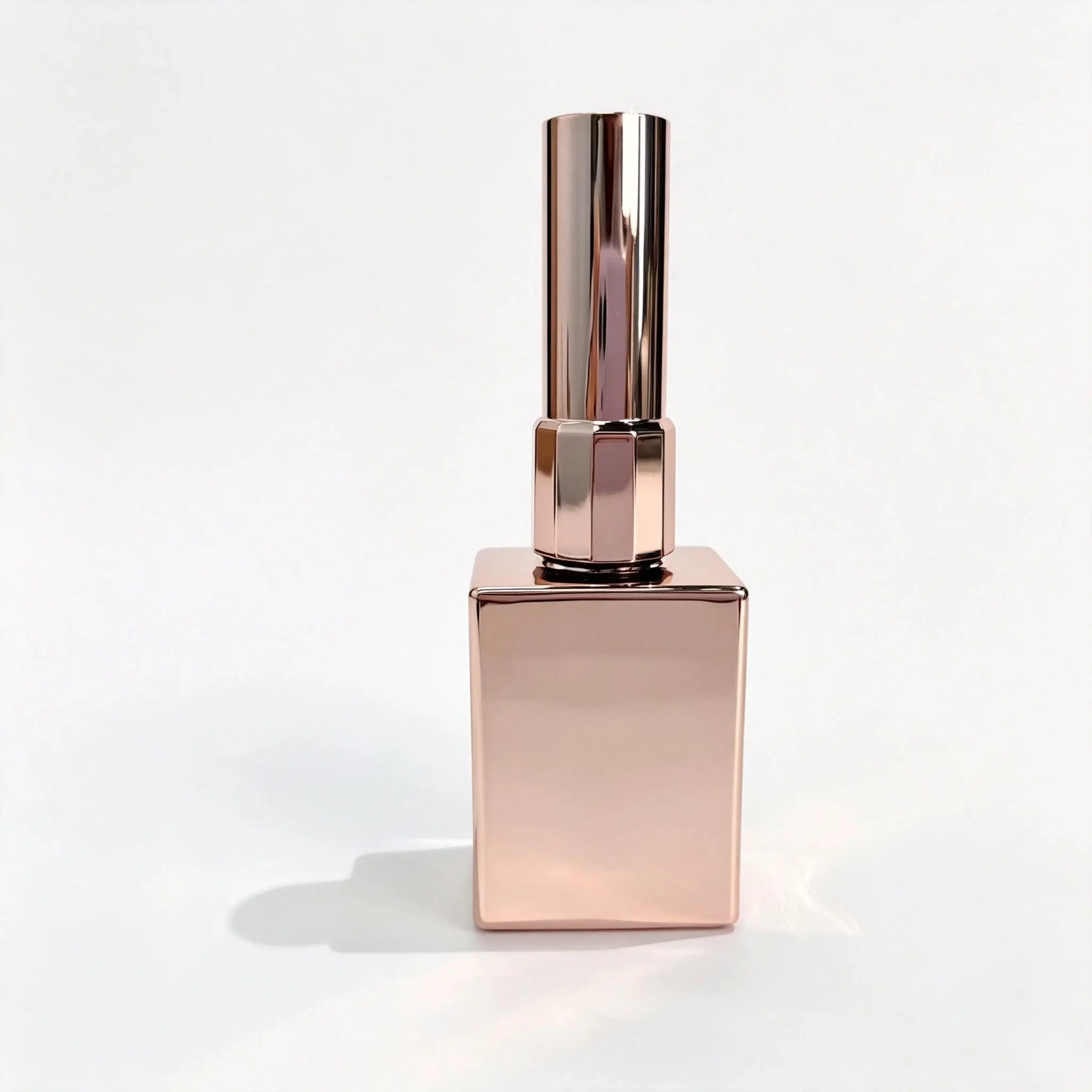 Front view of the complete 15ml empty nail polish bottle with its tall cap attached