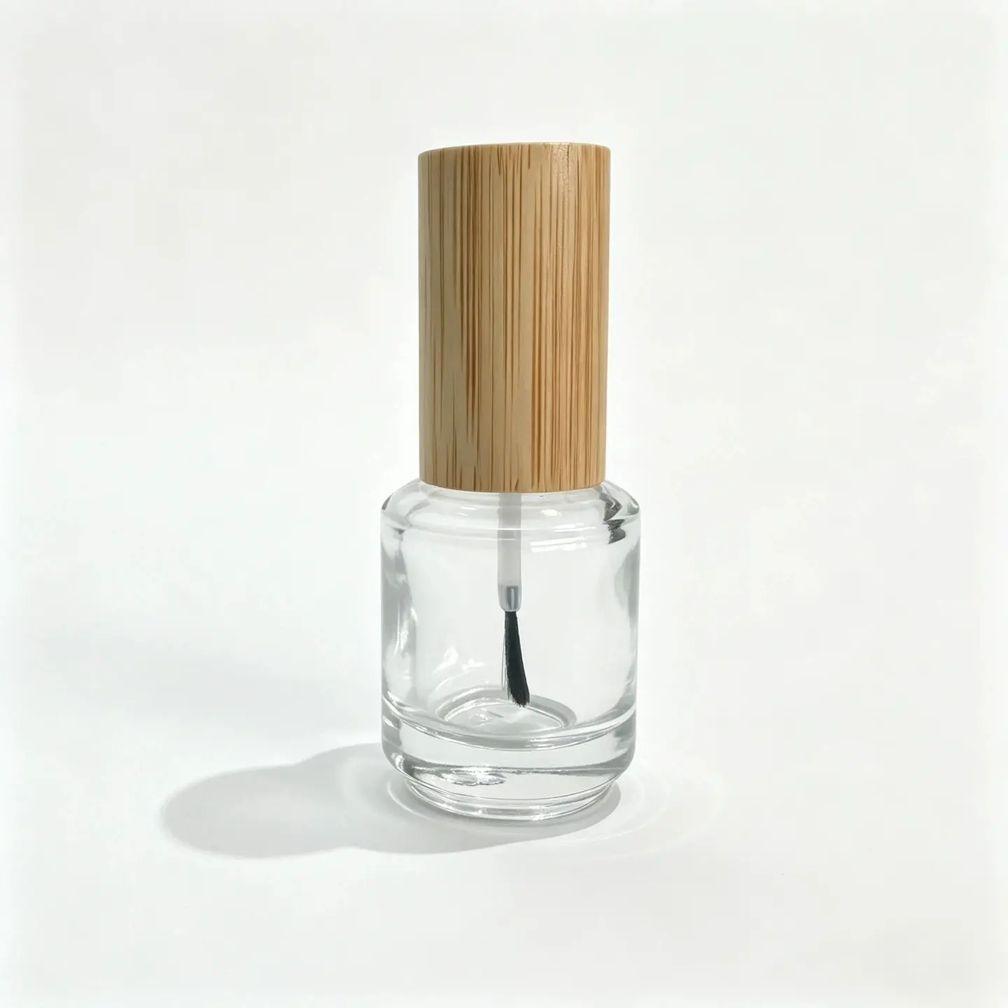 Front view of complete 15ml glass nail polish bottle with matching cap