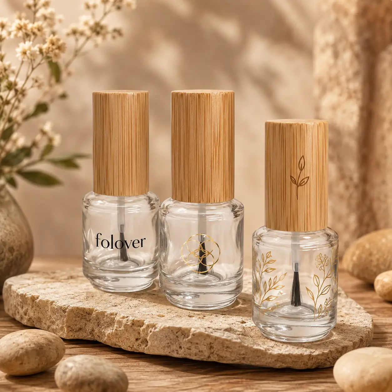 15ml custom glass nail polish bottles showing printing and surface color references