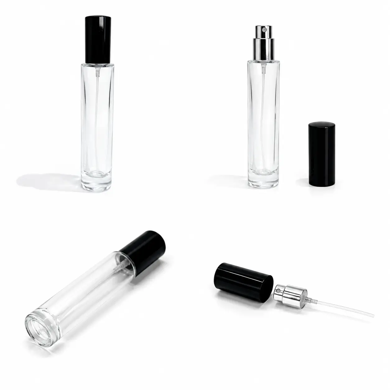 15ml Portable Glass Perfume Spray Bottle Detail View 15ml portable glass perfume spray bottle detail views highlighting the slim body crimp sprayer cap and fragrance packaging components