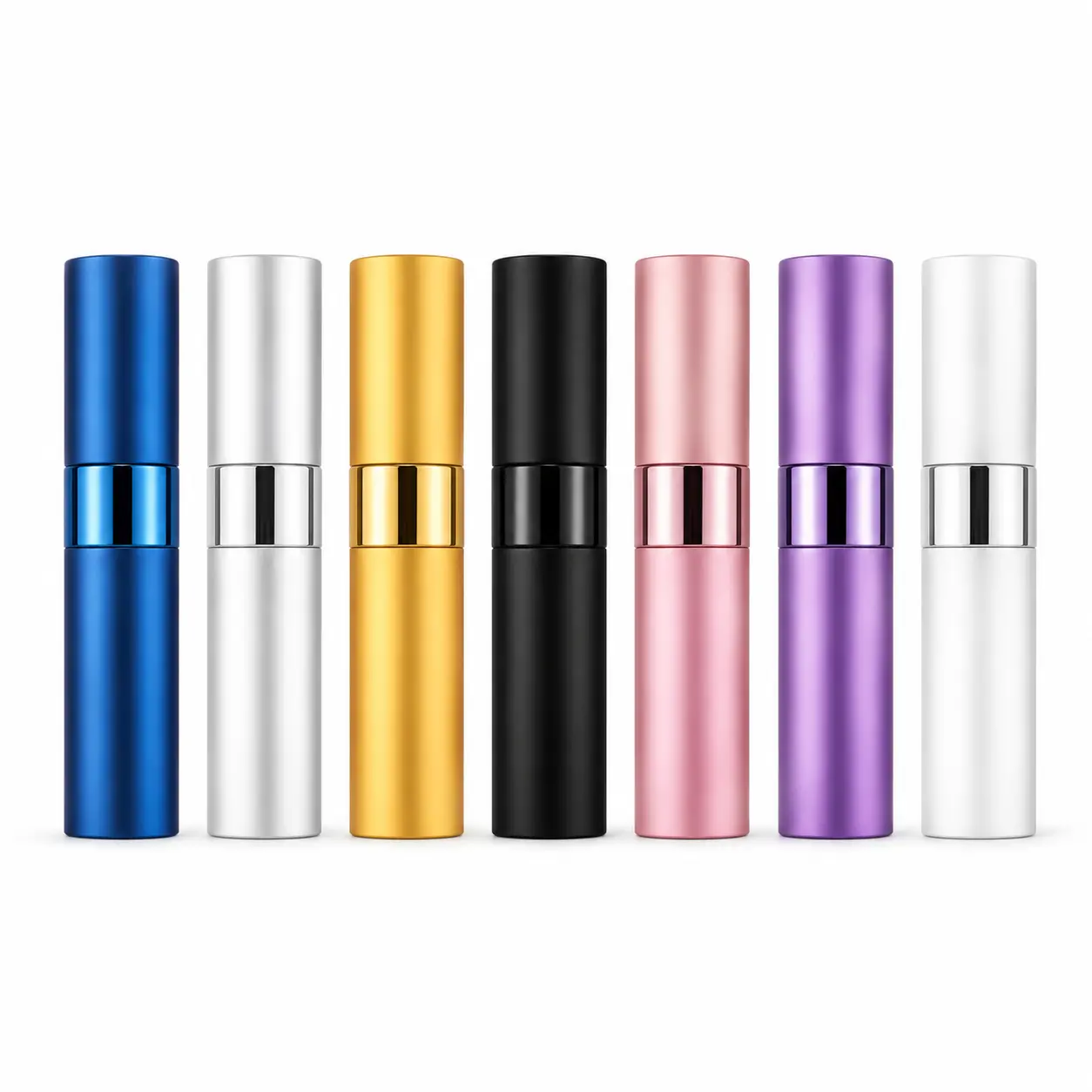 15ml Portable Perfume Atomizer Color Options 15ml portable perfume atomizers displayed in selectable color combinations for custom travel fragrance packaging