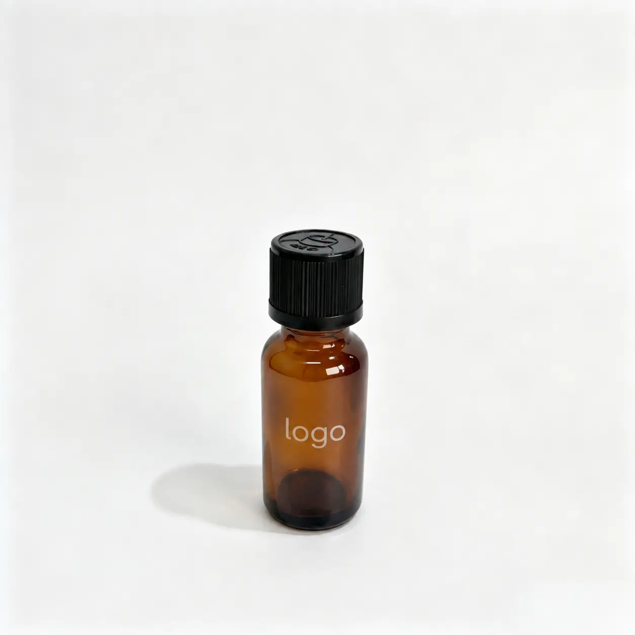 20ml Euro dropper essential oil bottle showing a custom logo decoration reference on the cylindrical bottle surface
