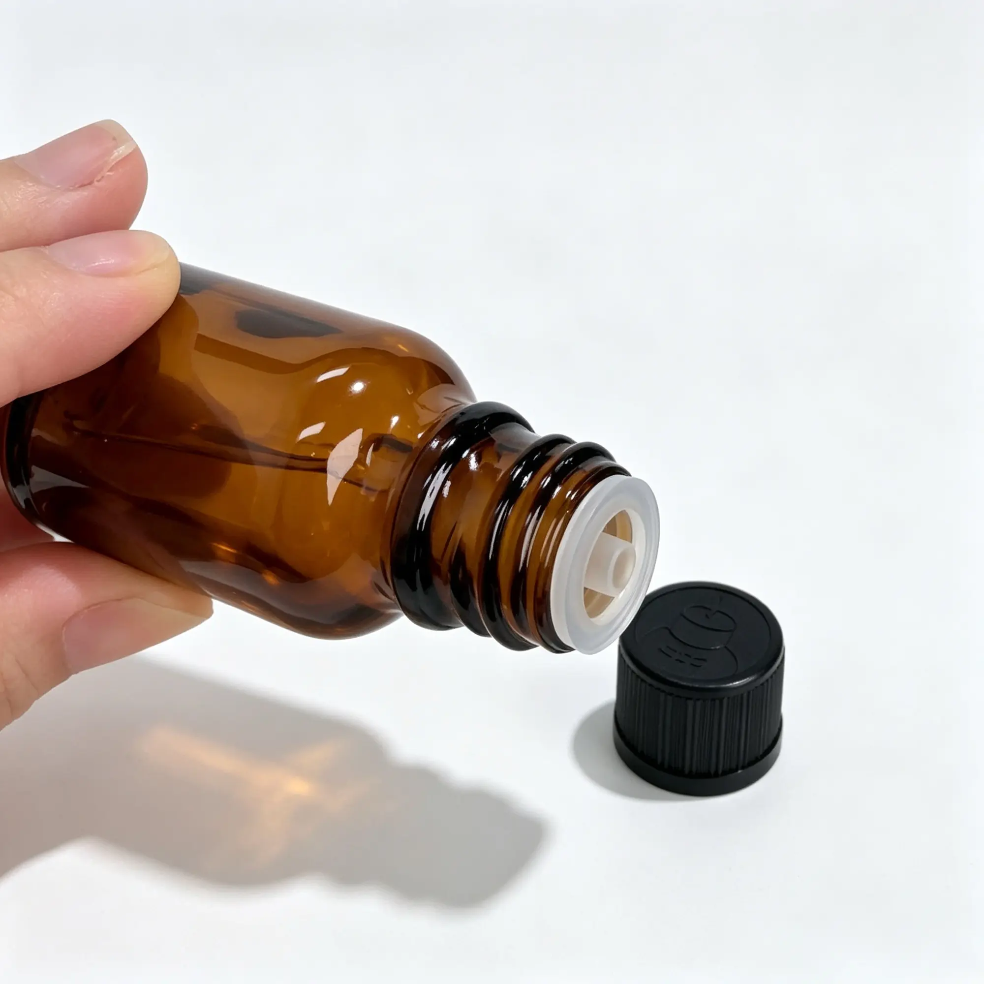 Close-up view of the threaded neck and upper structure of the 20ml Euro dropper essential oil bottle