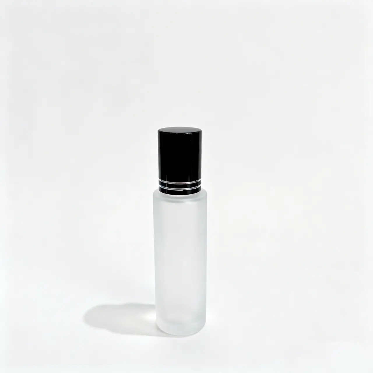 20ml Frosted Glass Roller Bottle for Perfume Front View 20ml frosted glass roller bottle for perfume shown upright with matching cap and slim cylindrical profile