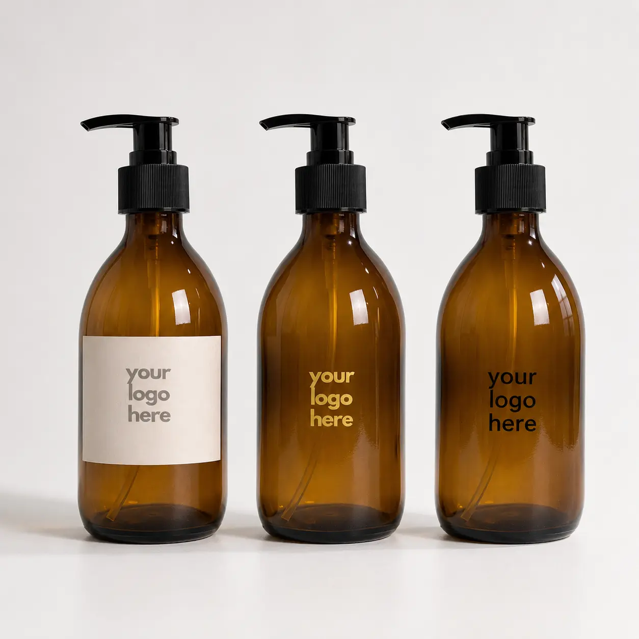 300ml Amber Boston Round Bottle Custom Logo Reference 300ml Boston Round amber bottle with custom logo decoration shown as a branding reference