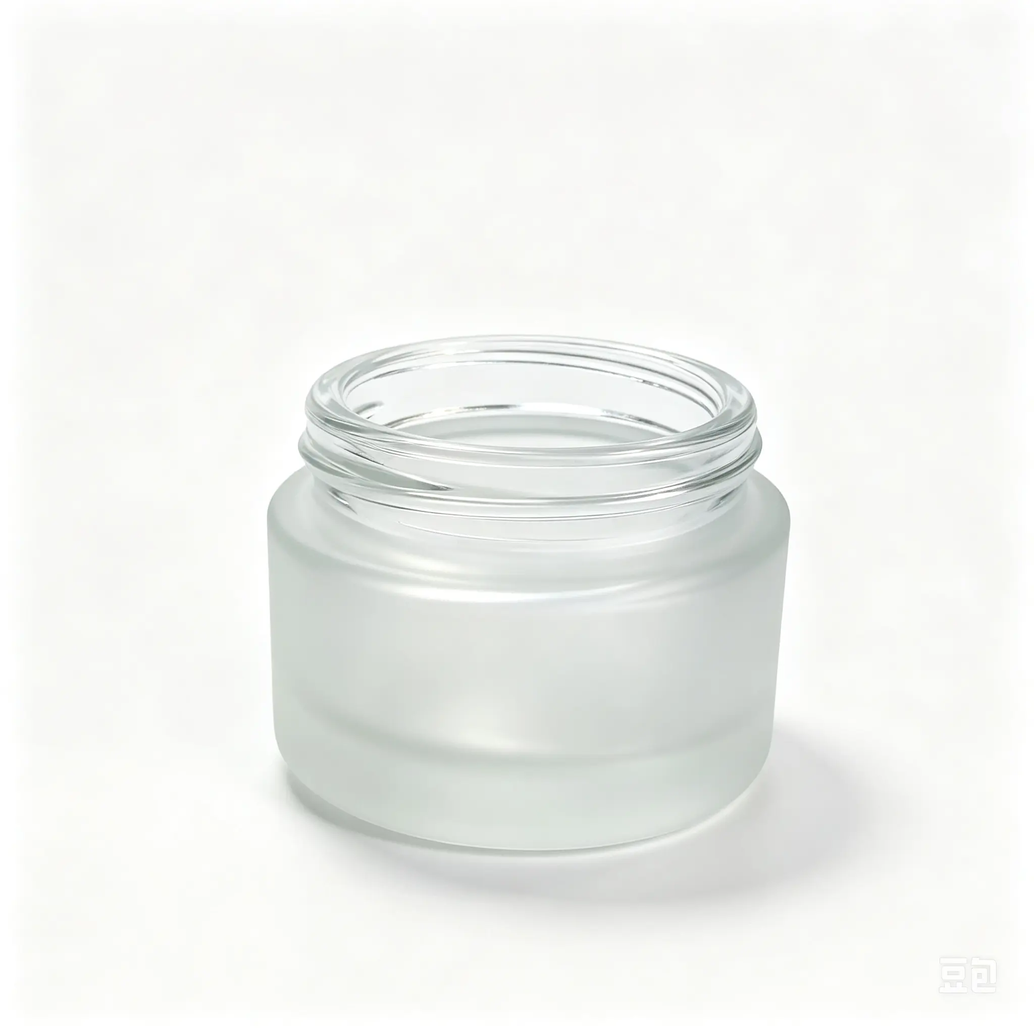Bare 30g frosted glass cosmetic cream jar showing the opening and neck structure