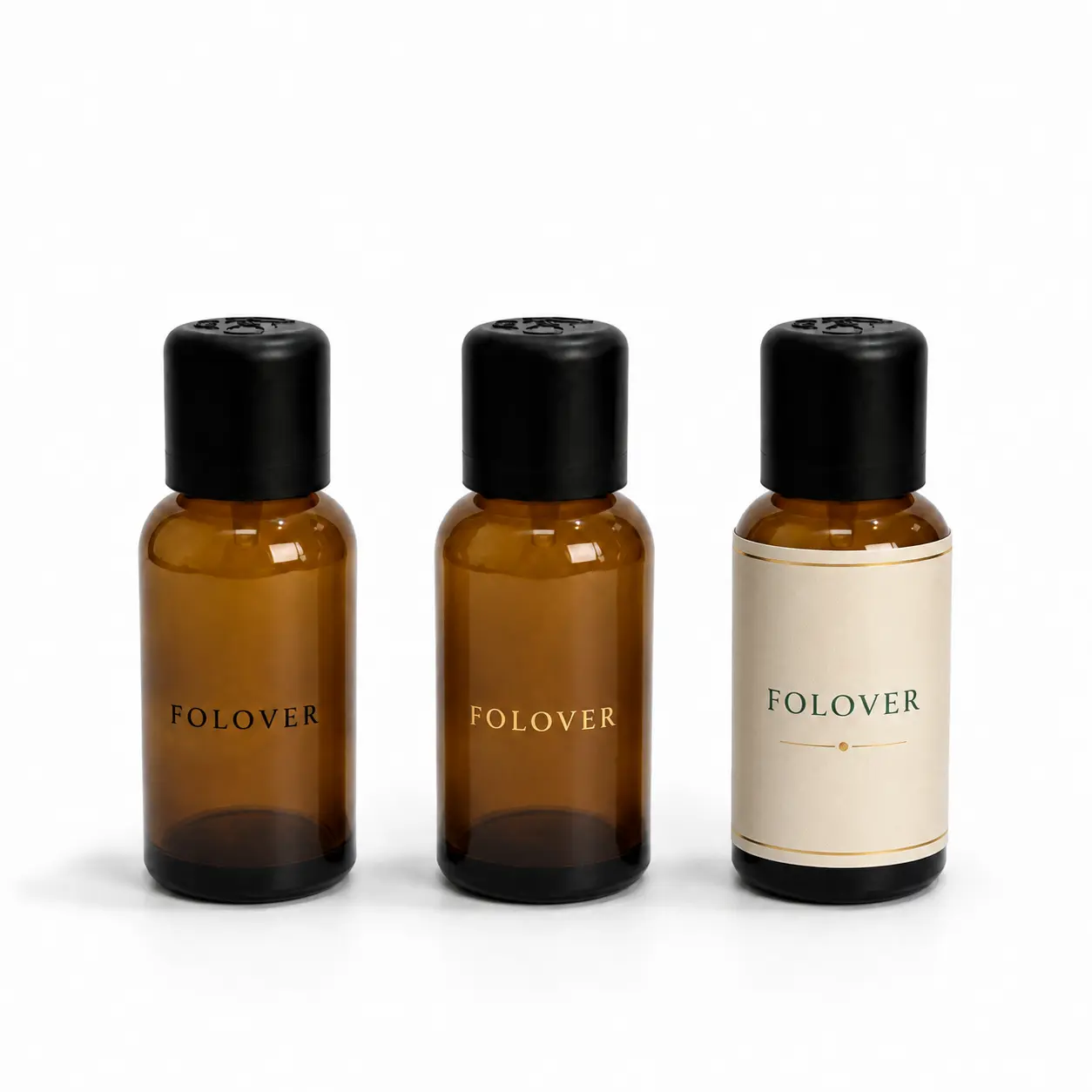 30ml amber Euro dropper essential oil bottle showing a custom Logo decoration reference on the bottle surface