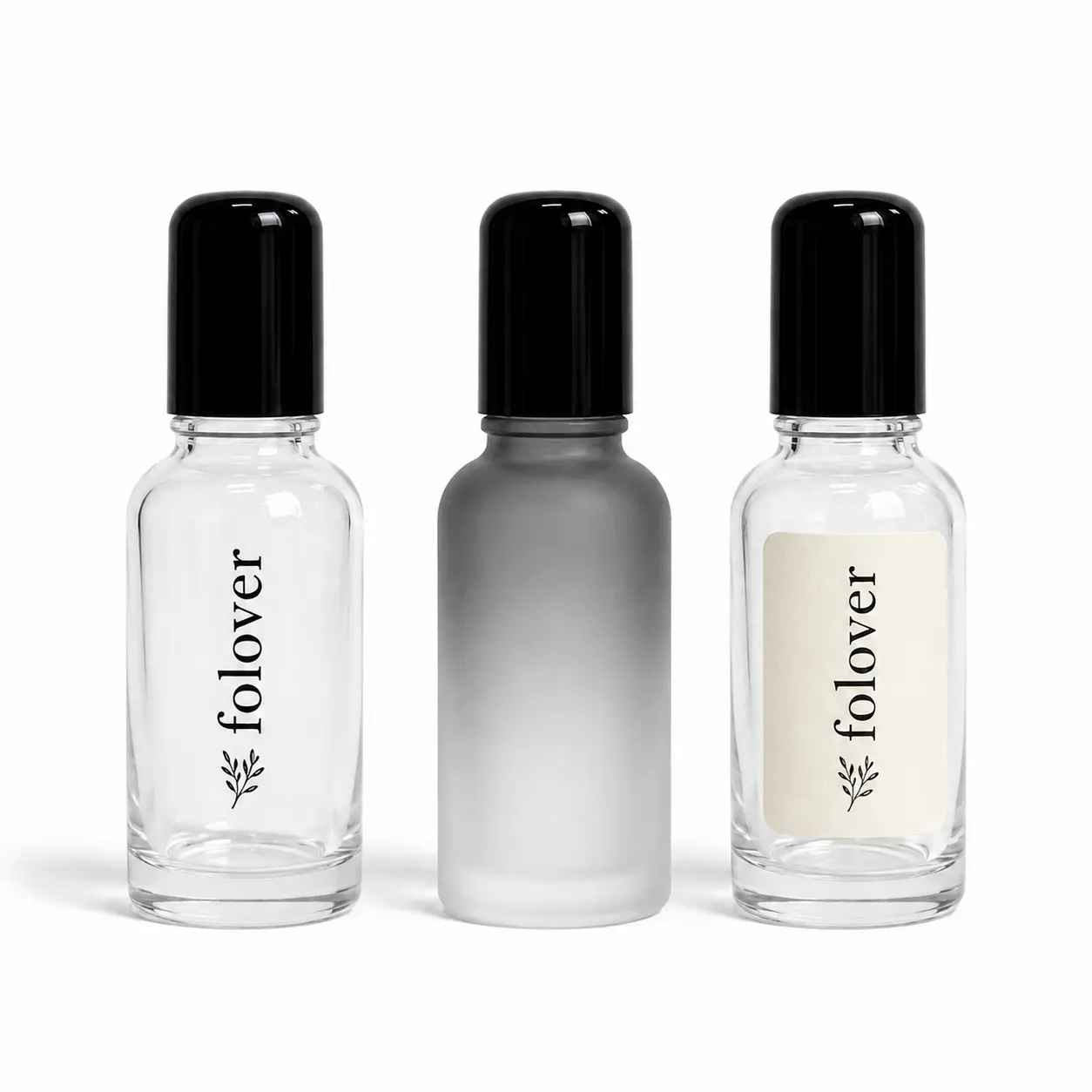 30ml Clear Glass Roll On Perfume Bottle Logo Customization Reference 30ml clear glass empty rollerball perfume bottles displayed with custom logo decoration examples for branded fragrance packaging