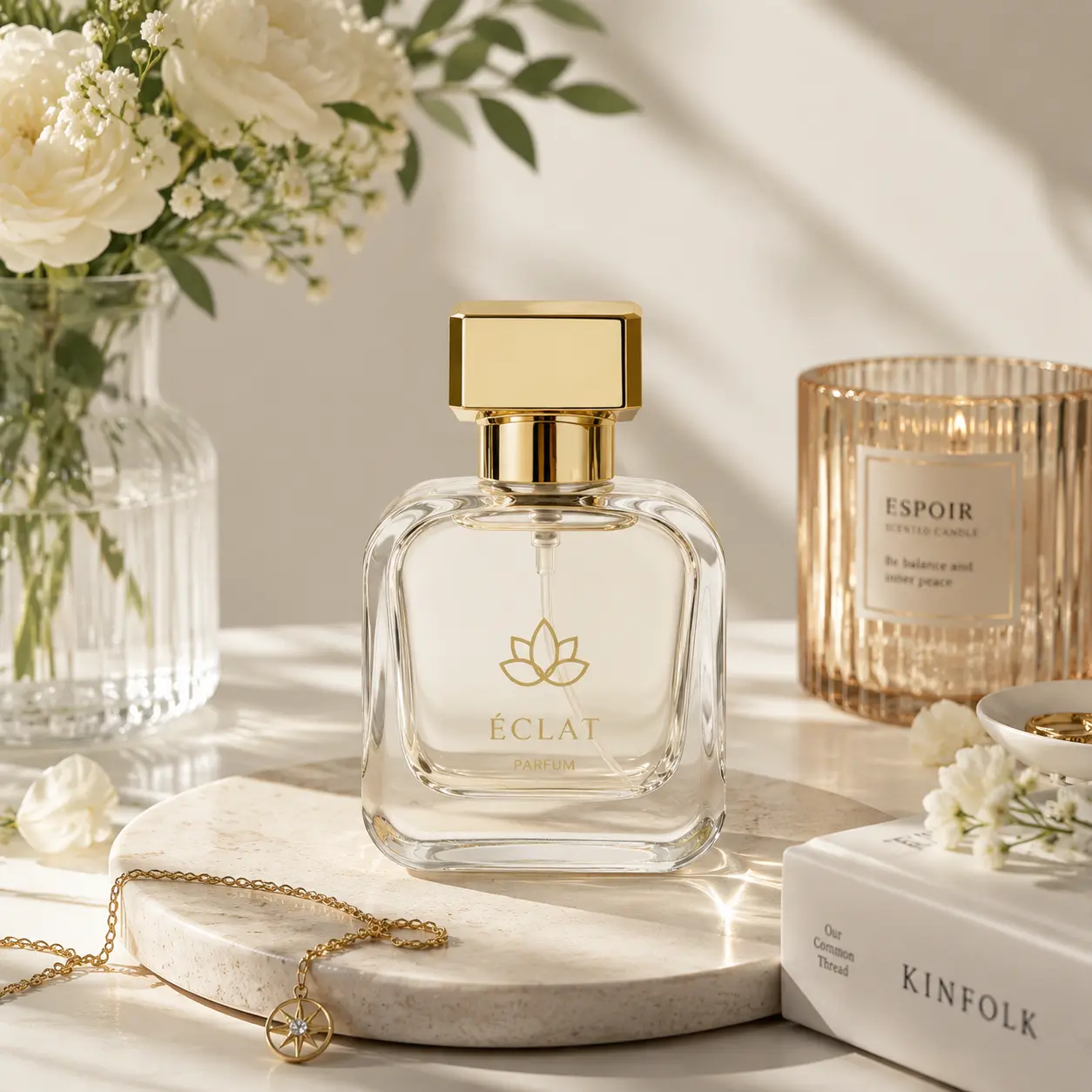 30ml Custom Square Concave Perfume Bottle Packaging Scene 30ml custom square concave perfume bottle displayed in a fragrance packaging scene highlighting its compact recessed profile