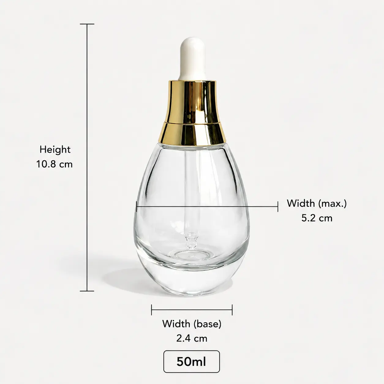 30ml Glass Serum Dropper Bottle Dimensions and Capacity 30ml Glass Serum Dropper Bottle dimension reference showing 24 × 52 × 108 mm overall size and 30ml capacity