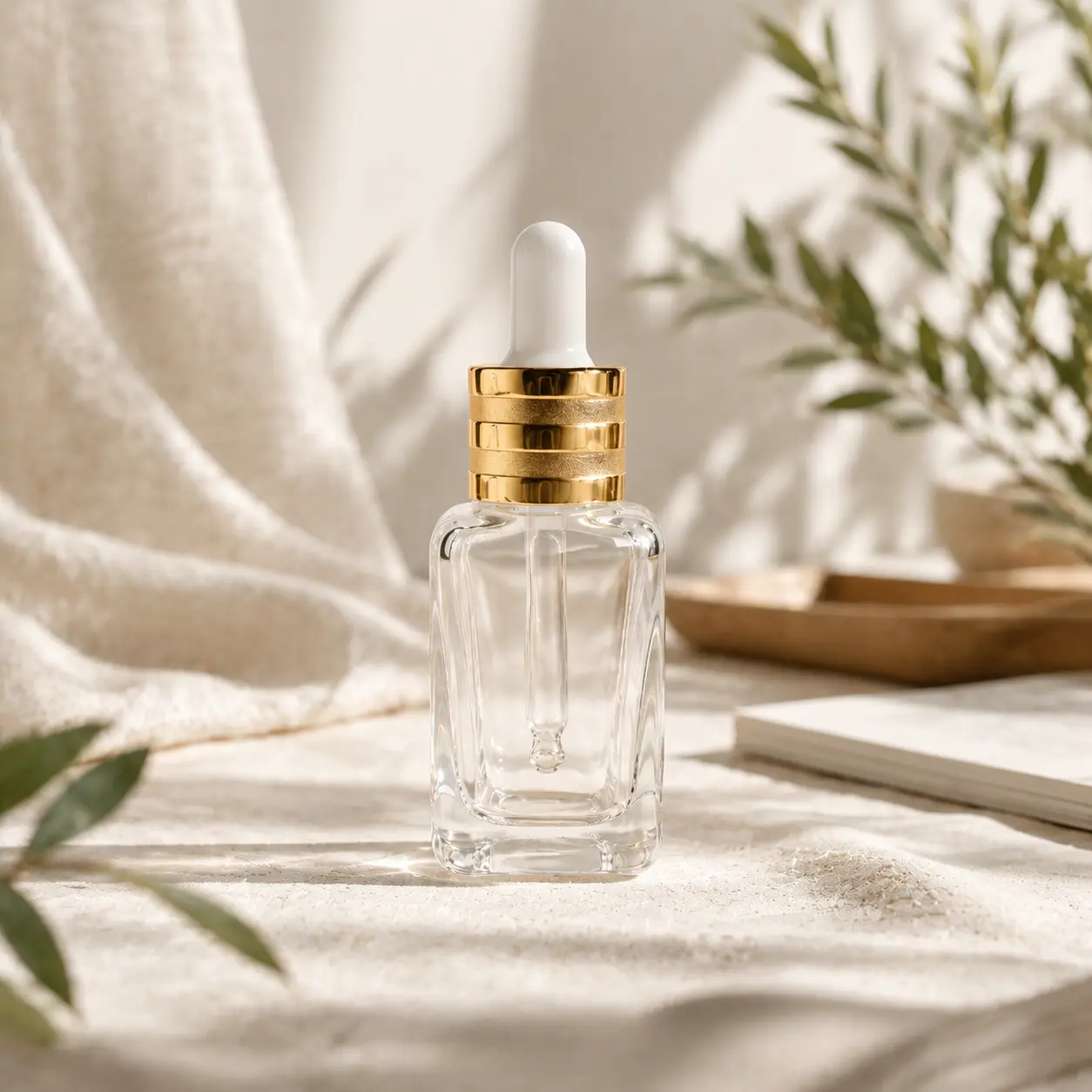 30ml Glass Serum Dropper Bottle Front Scene 30ml glass serum dropper bottle displayed upright in a product presentation scene