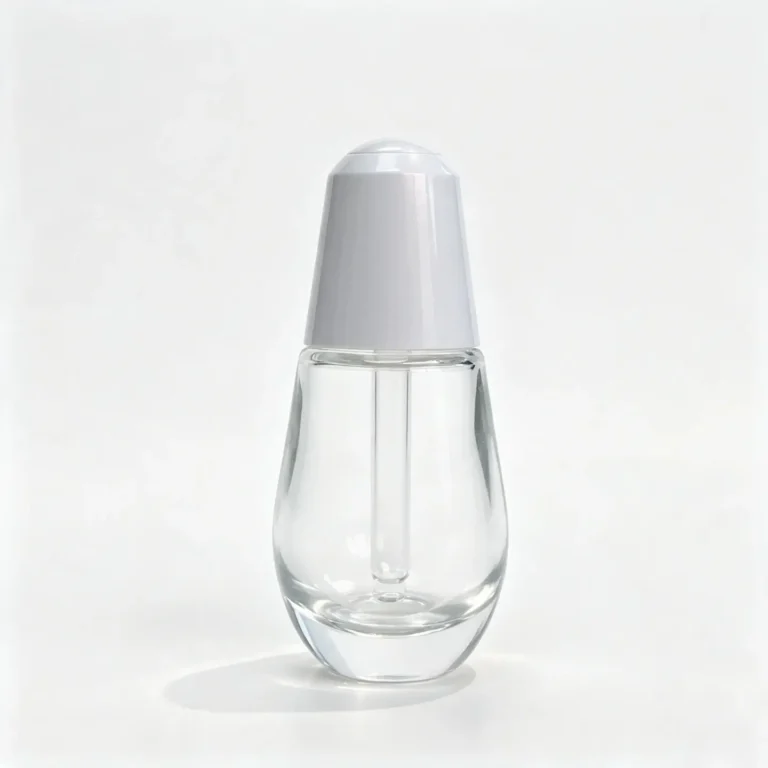 Front view of the complete 30ml glass serum dropper bottle with its dropper closure assembled.