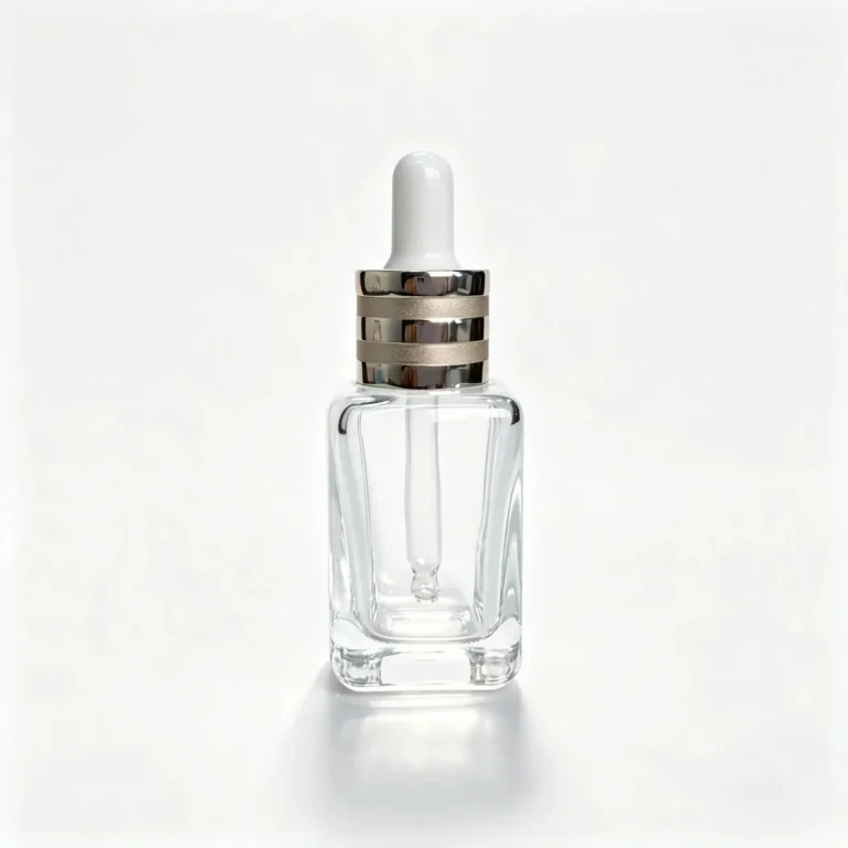 Front view of the complete 30ml glass serum dropper bottle with dropper closure
