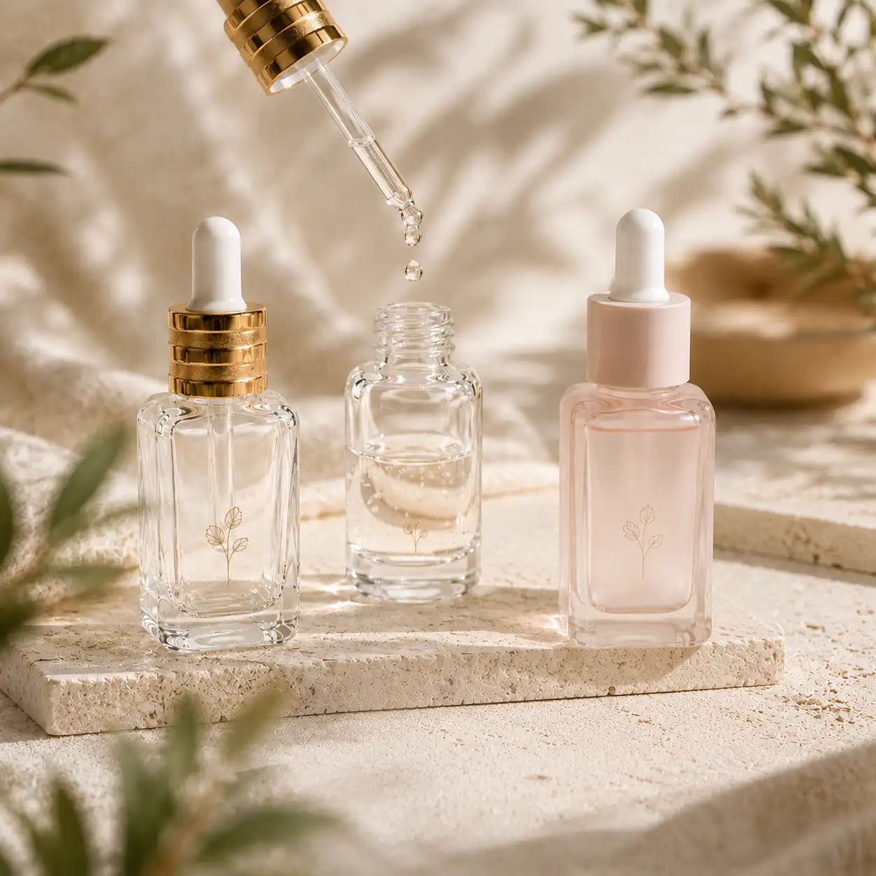 30ml Glass Serum Dropper Bottle Printing Color Reference 30ml glass serum dropper bottles showing different printing and bottle color customization references