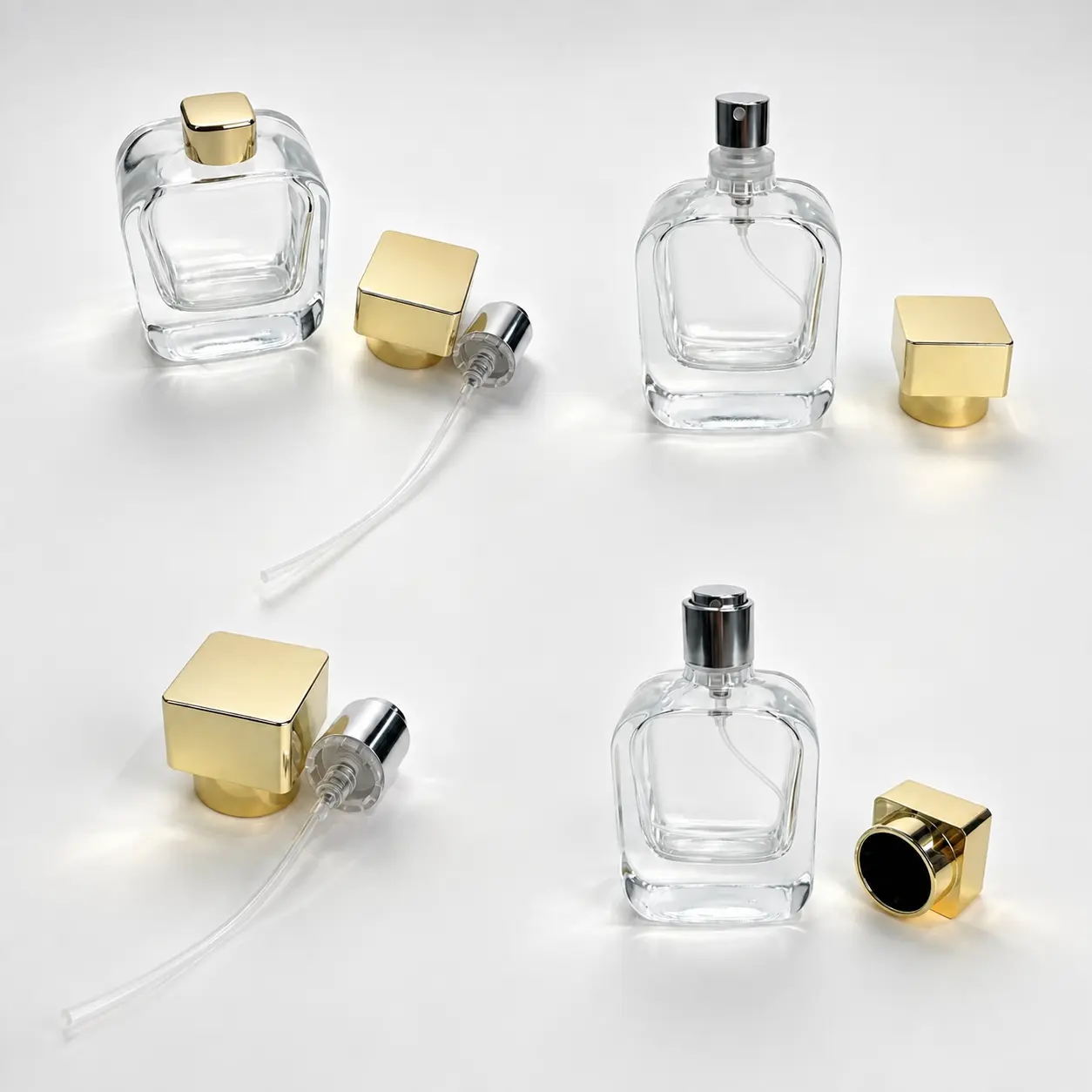 30ml Square Concave Perfume Bottle Detail View 30ml square concave perfume bottle detail view showing the bottle profile, crimp sprayer and outer cap configuration