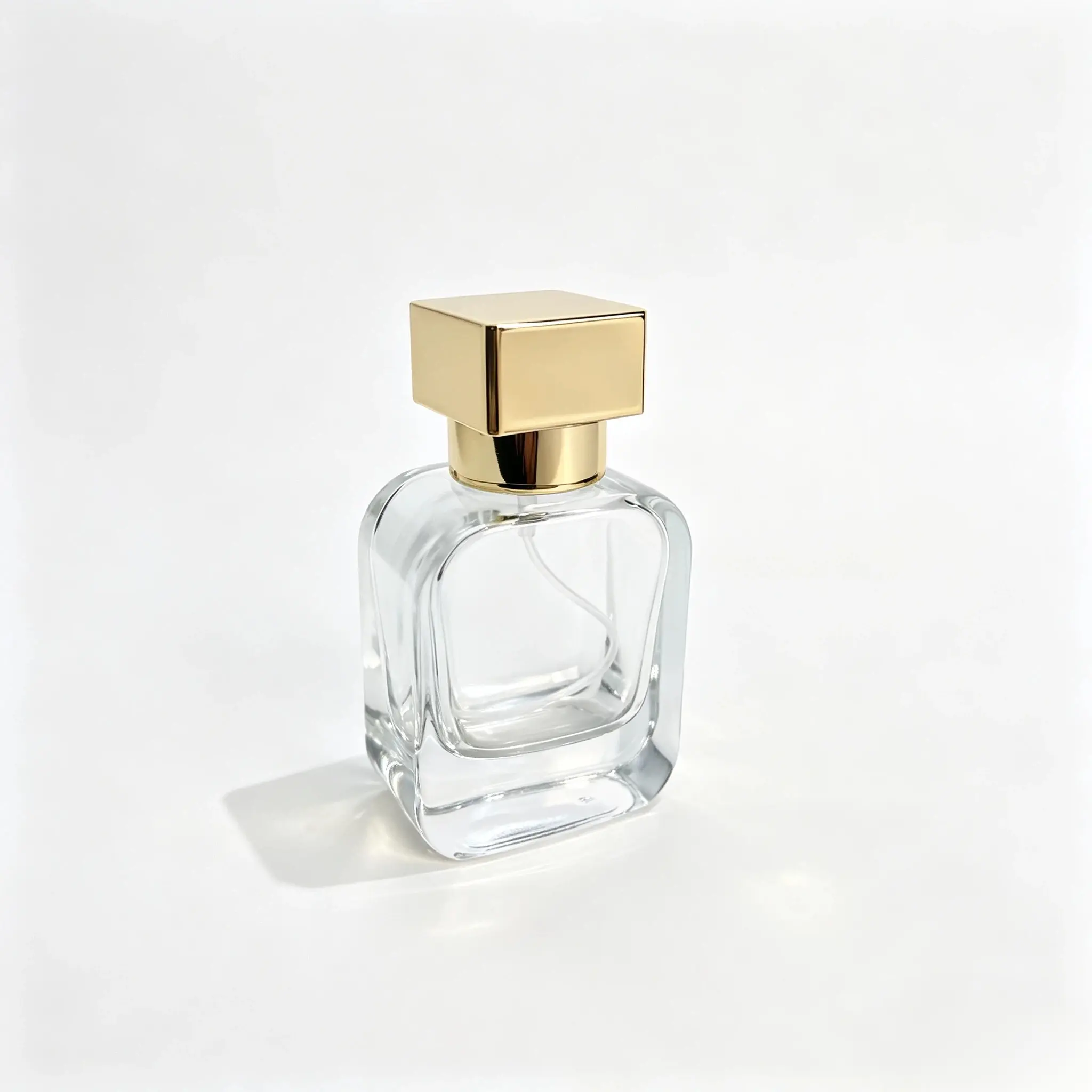 30ml Square Concave Perfume Bottle Without Cap Side View 30ml square concave perfume bottle shown without the outer cap from the side to display its 32 mm depth and bottle structure
