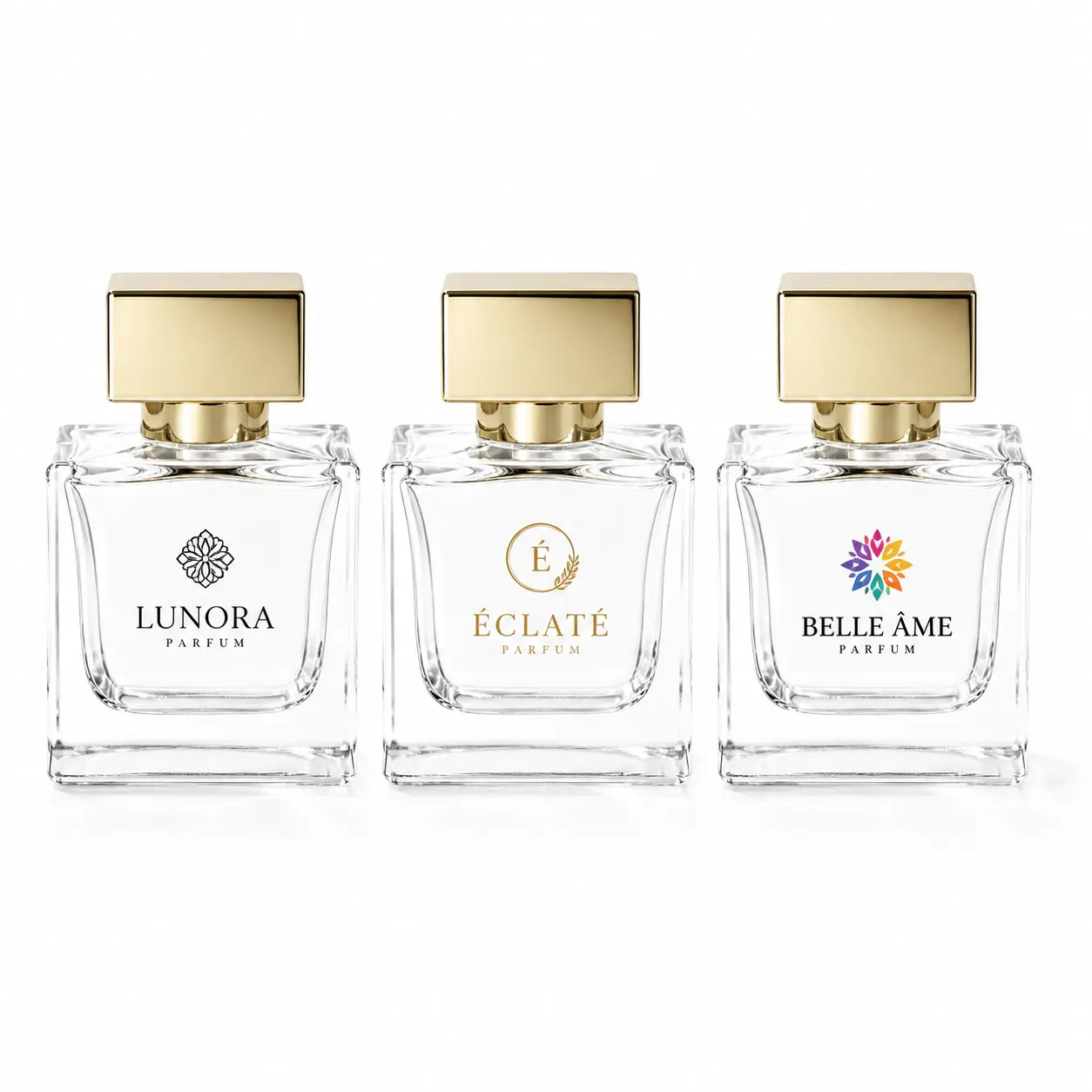 50ml Custom Perfume Bottle Logo Customization 50ml custom square perfume bottle displaying a logo decoration reference across the recessed bottle surface