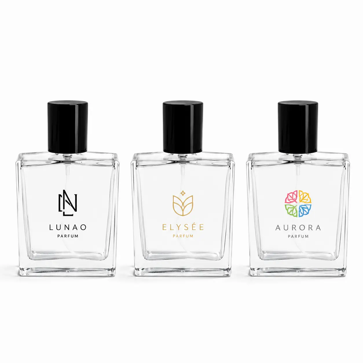 50ml Custom Perfume Bottle Logo Customization 50ml custom faceted perfume bottle displaying a logo decoration reference across the angular bottle surface