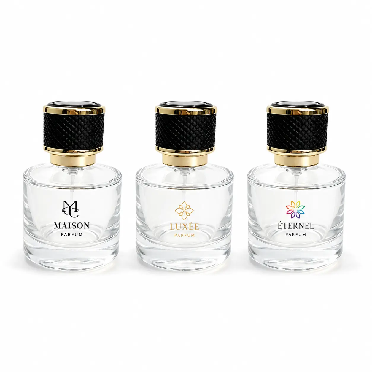 50ml Custom Round Perfume Bottle Logo Customization 50ml custom round perfume bottle showing a logo decoration reference on the cylindrical bottle surface