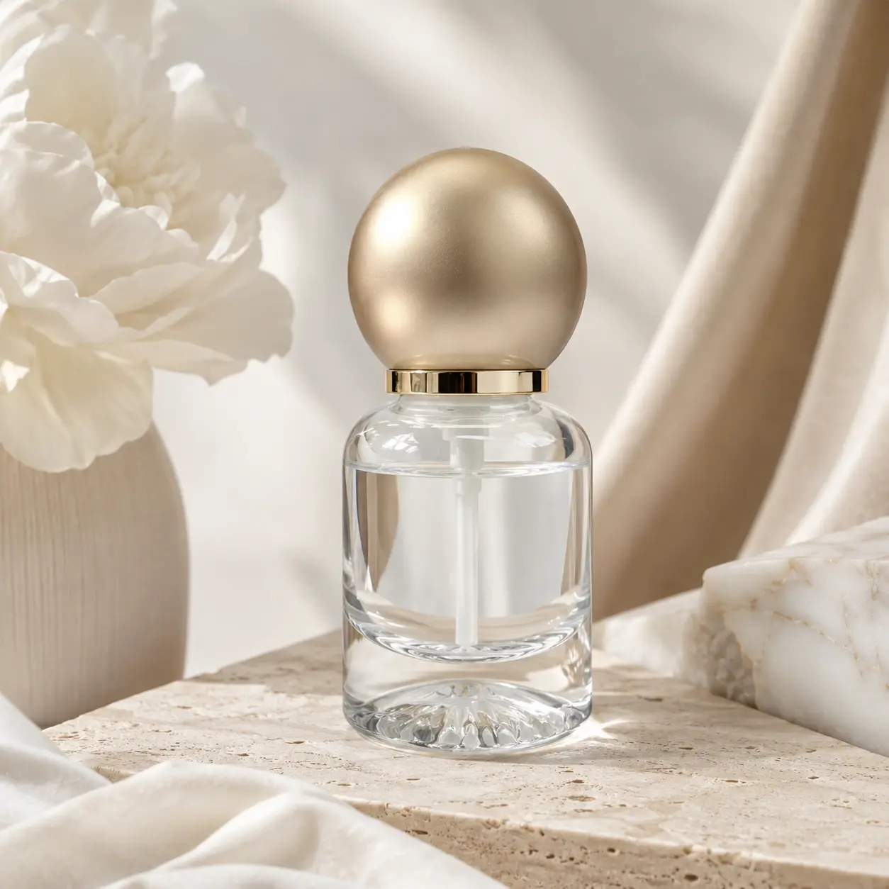 50ml Empty Lotion Pump Bottle Packaging Scene 50ml empty lotion pump bottle displayed in a styled cosmetic packaging scene