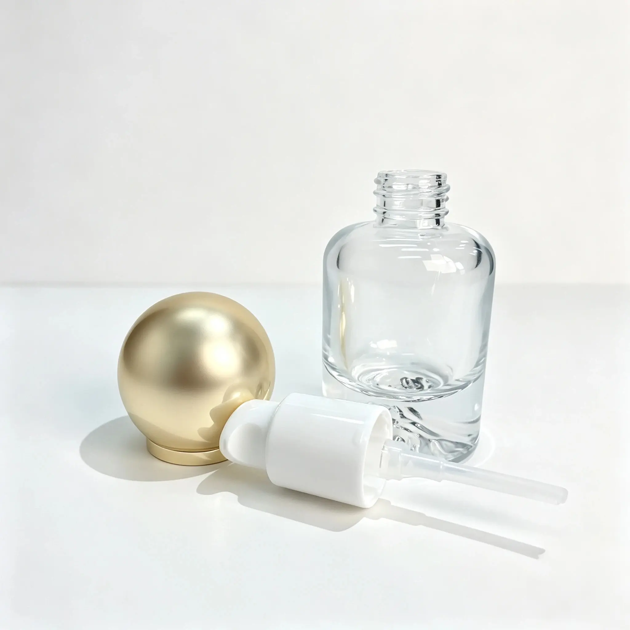 50ml Empty Lotion Pump Bottle with Cap and Pump 50ml empty lotion pump bottle displayed with its matching pump and outer cap components separated for reference