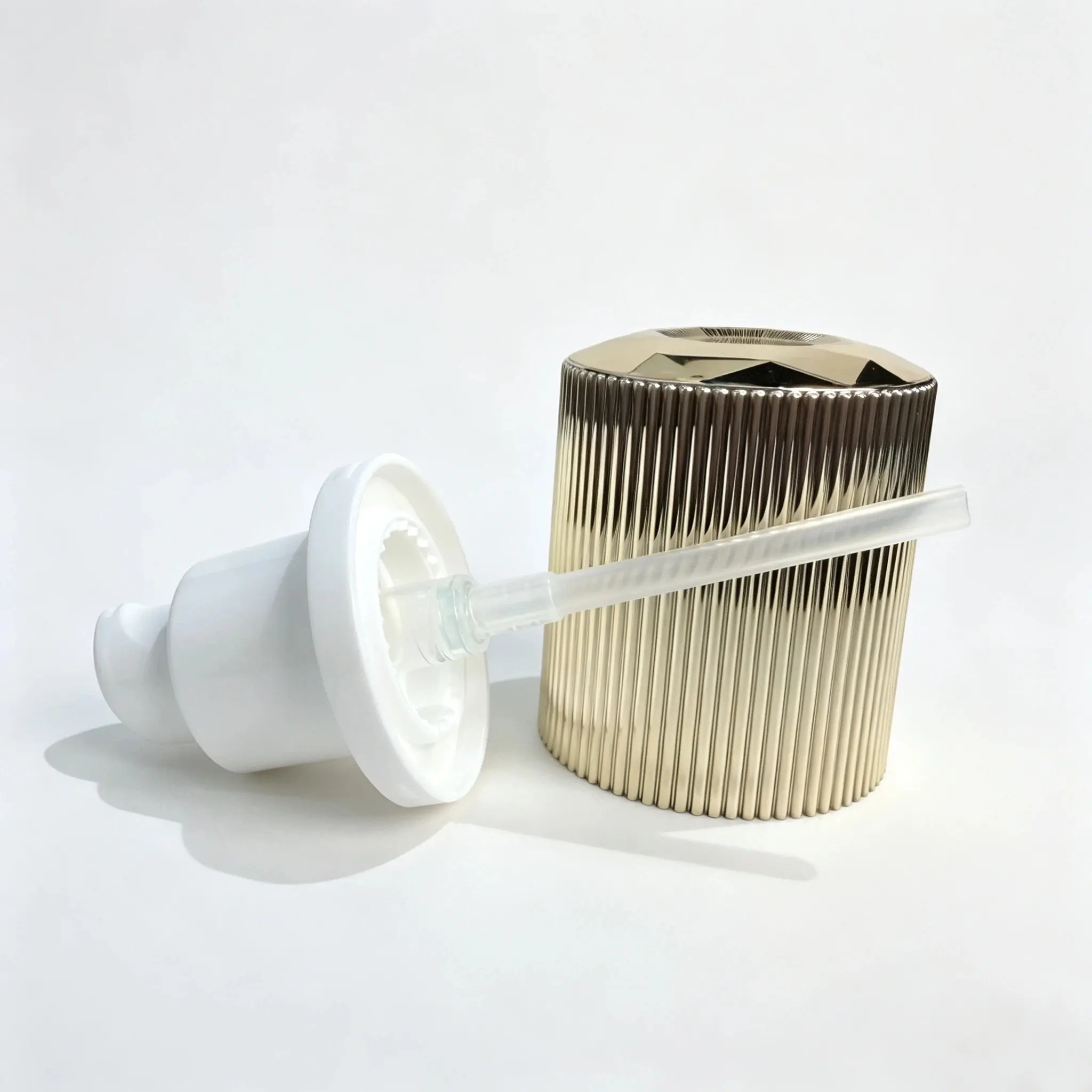 Cap and dispensing pump components for the 50ml glass lotion pump bottle shown separately for closure configuration reference